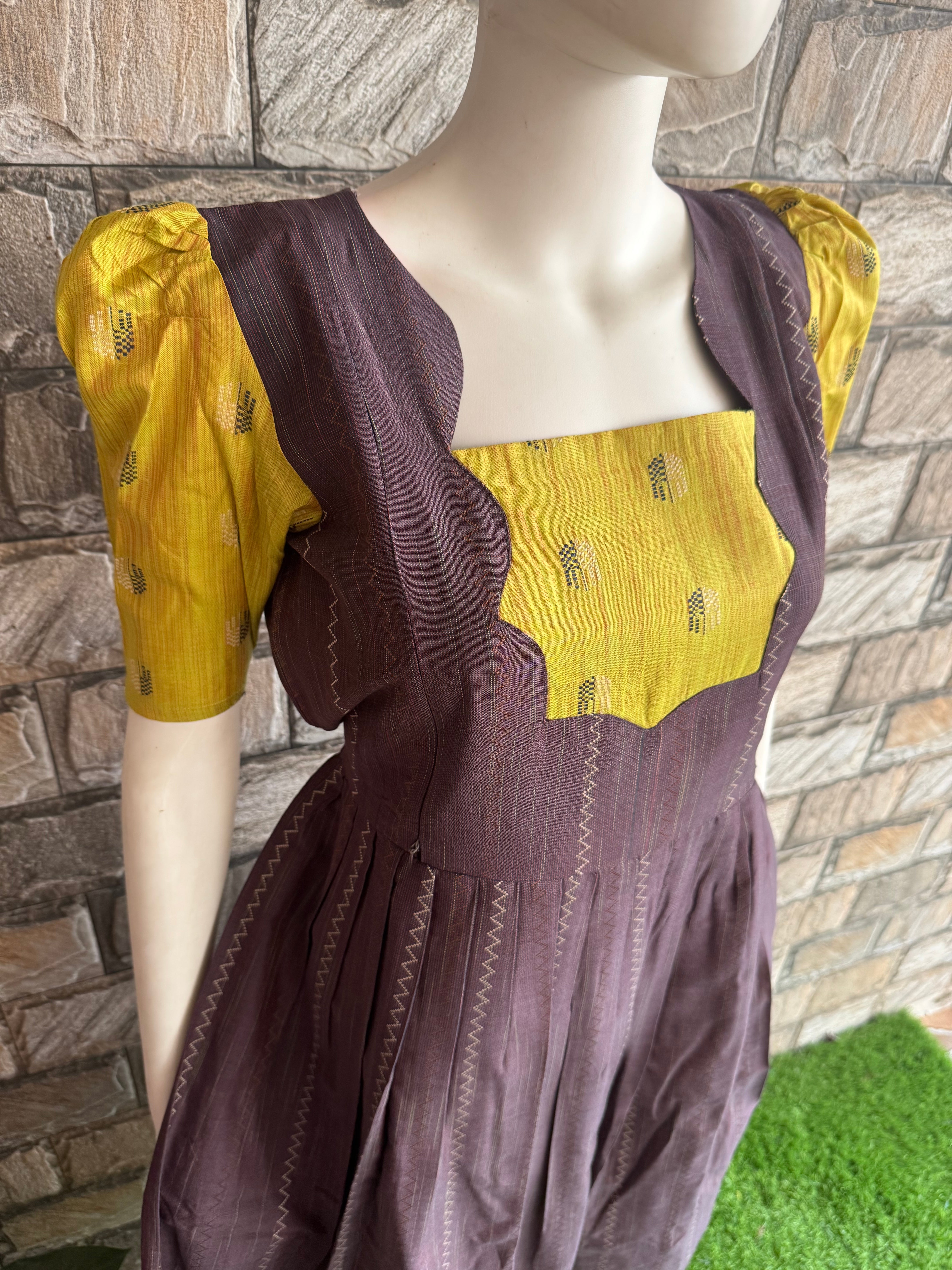 brown green slub silk maxi