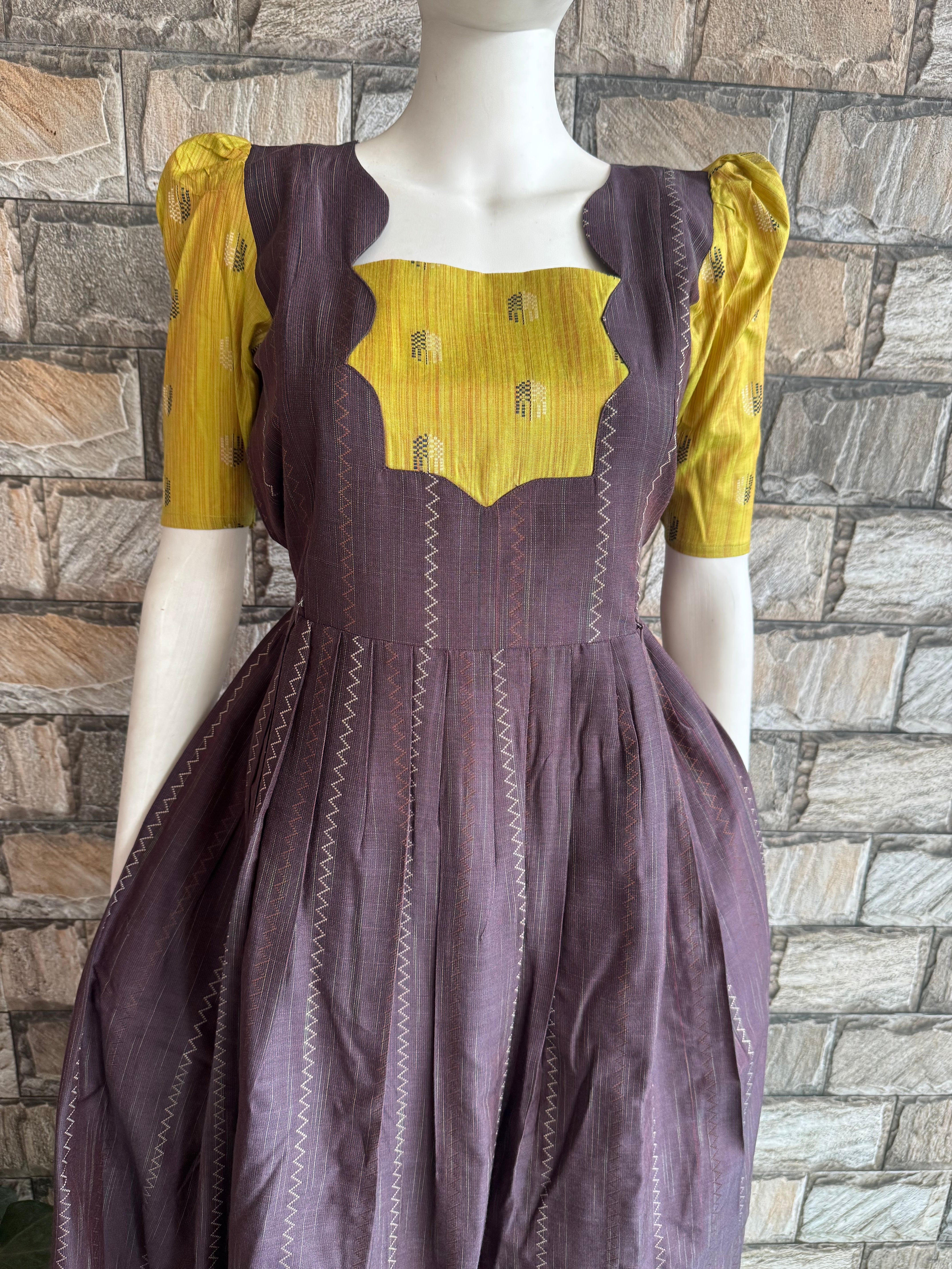 brown green slub silk maxi