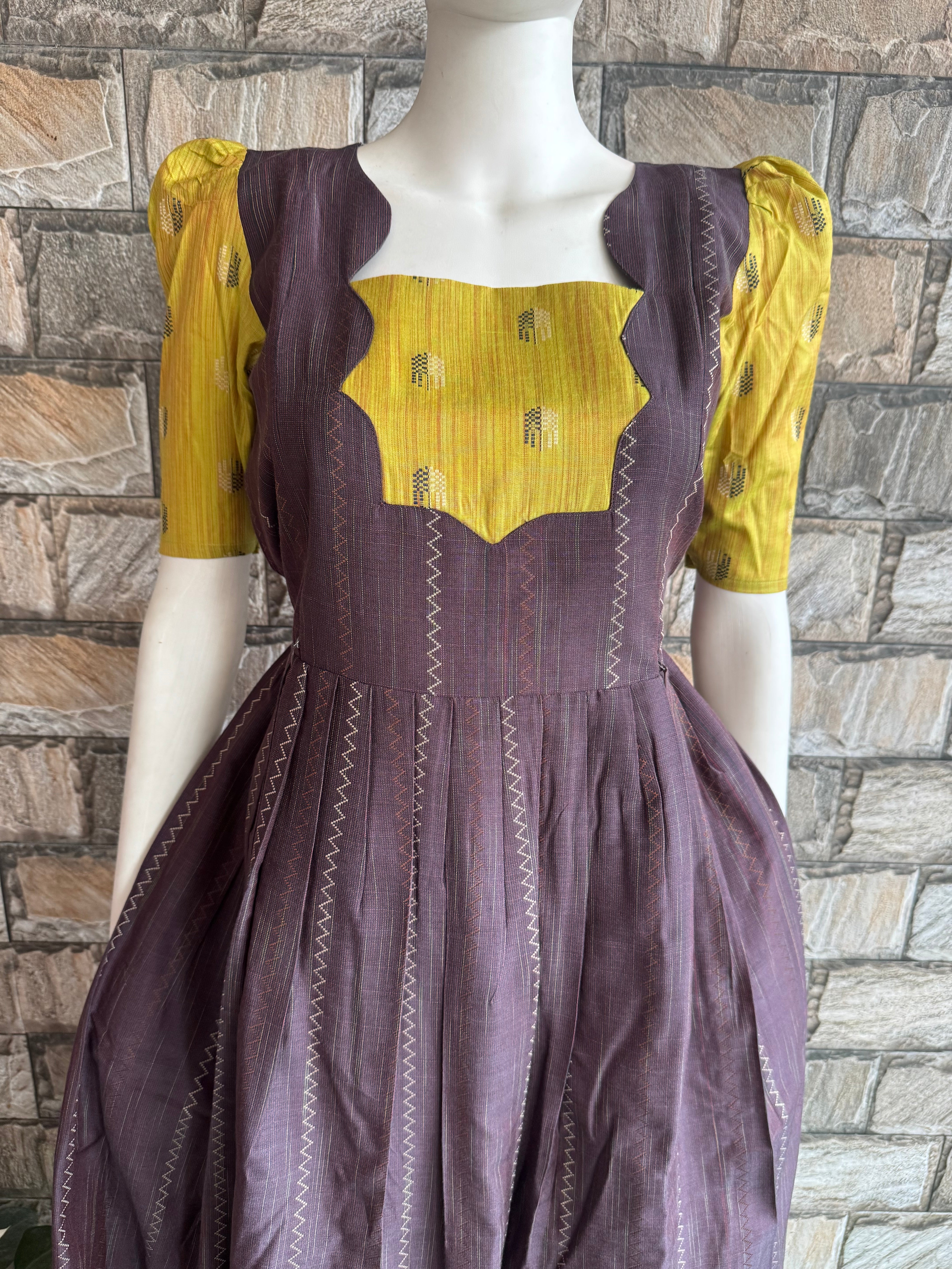 brown green slub silk maxi