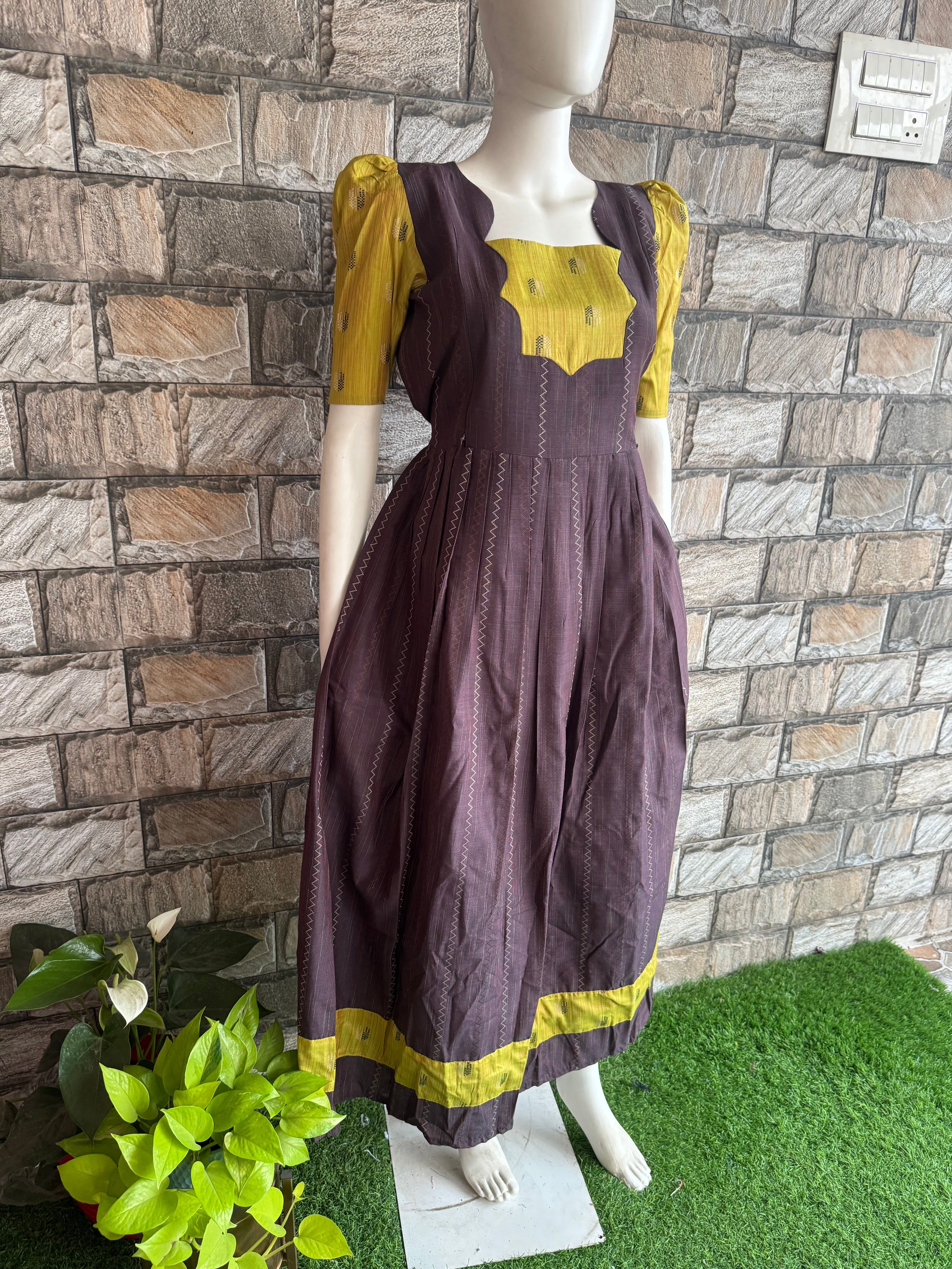 brown green slub silk maxi