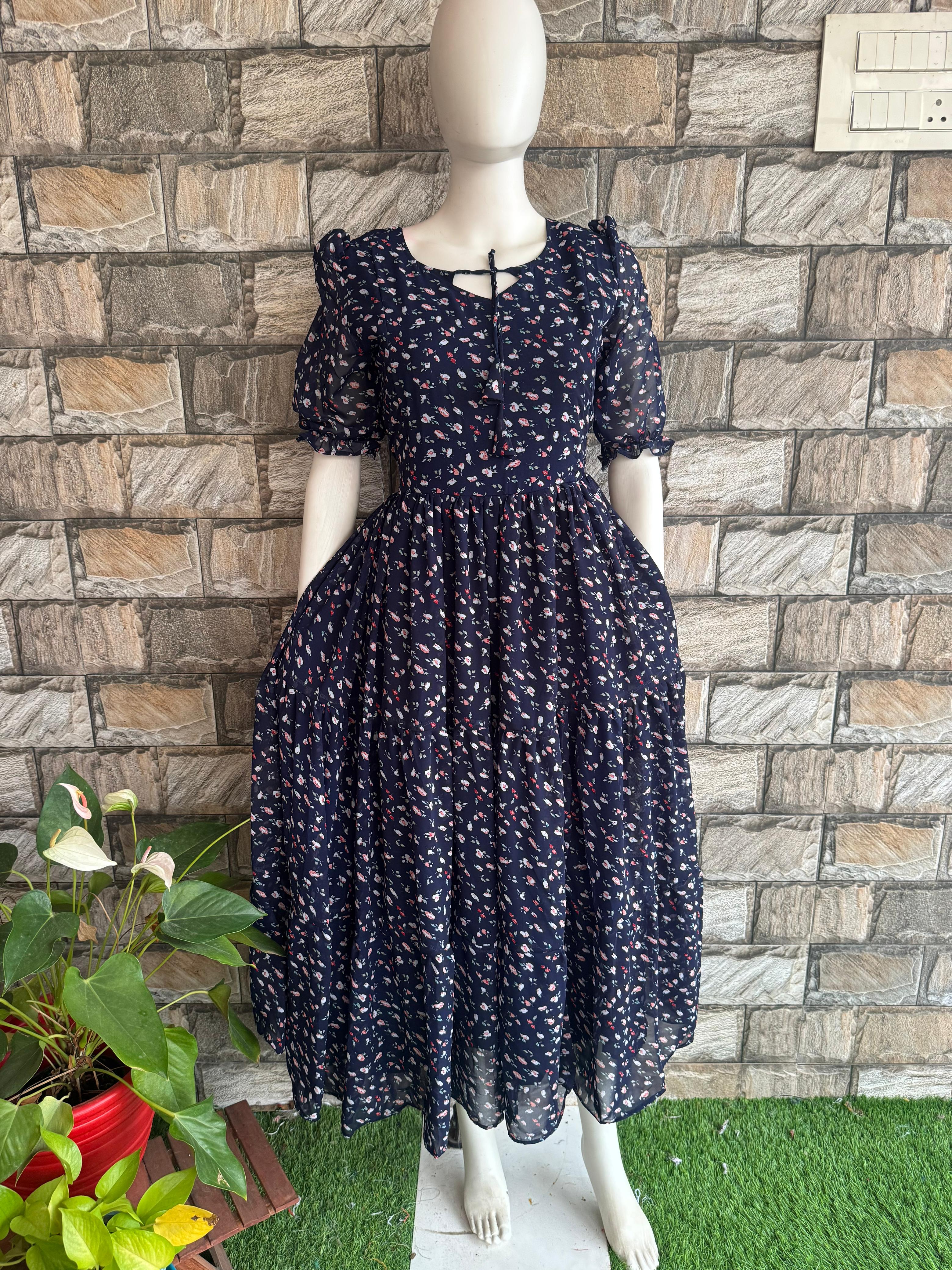 Navy Blue Georgette 3 tier Maxi CF146