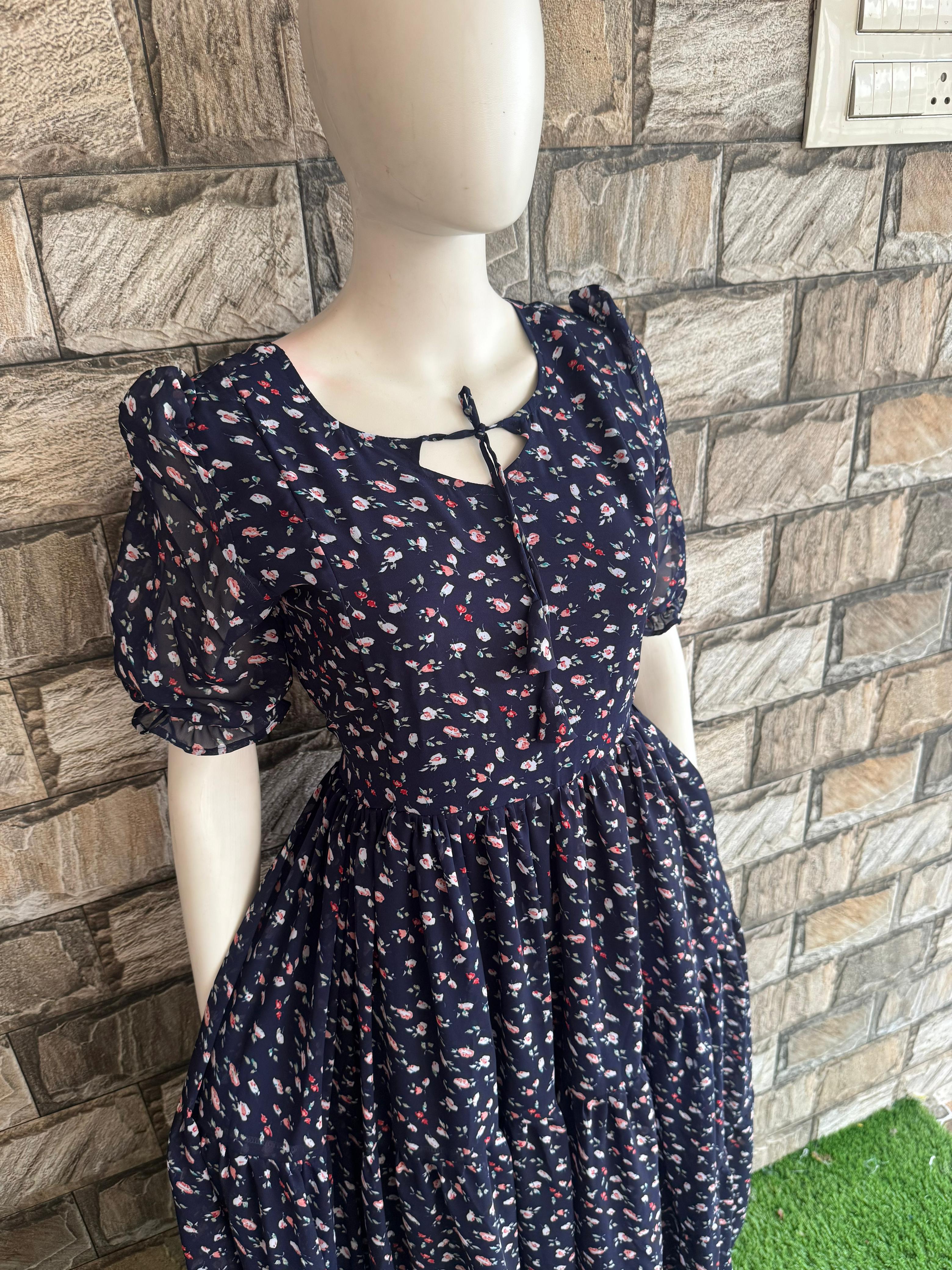 Navy Blue Georgette 3 tier Maxi CF146