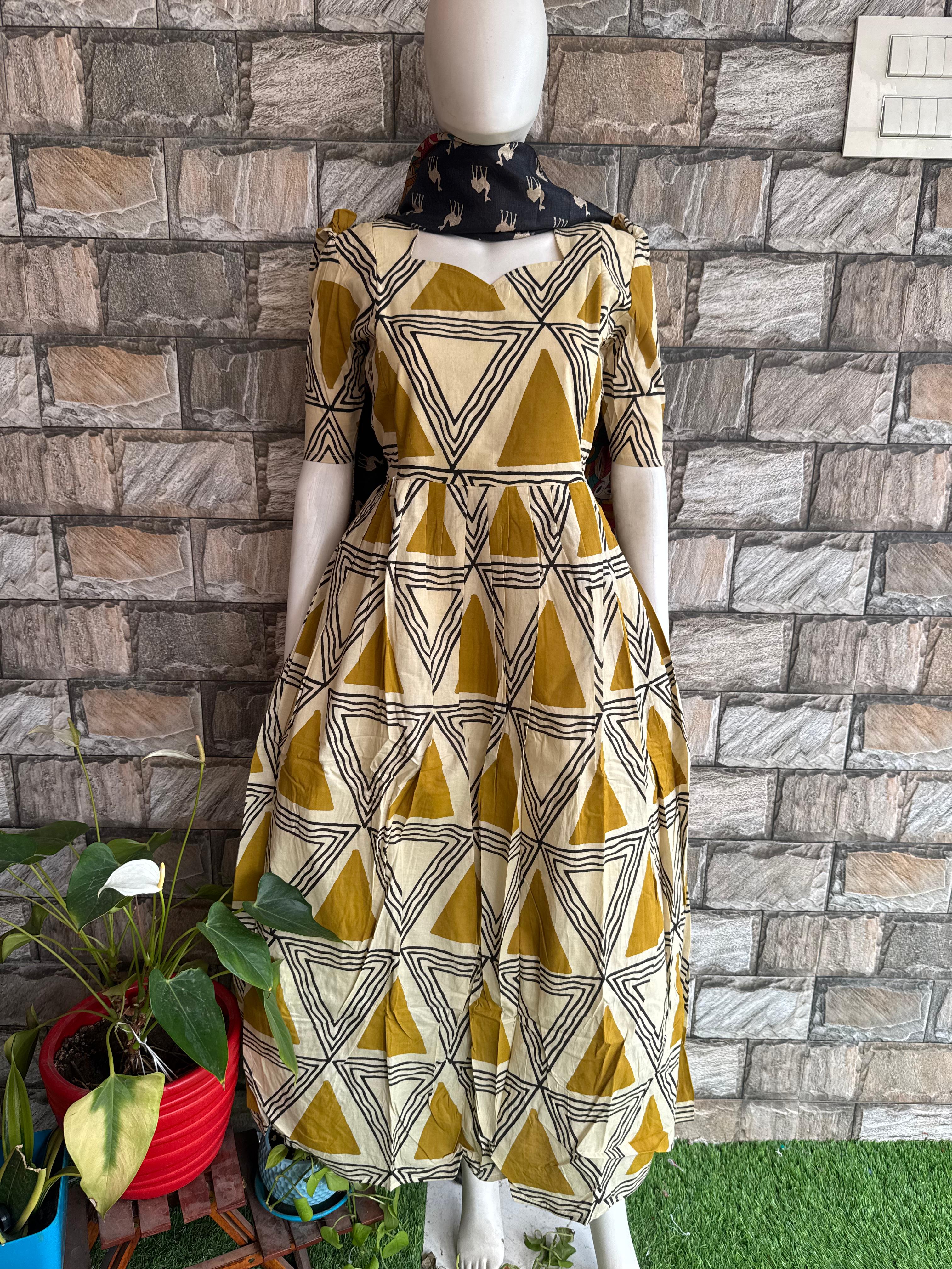 Geometric Baguru Handblock soft cotton Maternity maxi