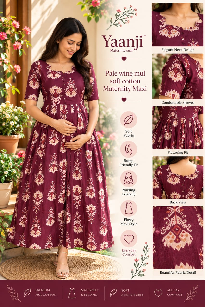 Pale wine mul soft cotton Maternity Maxi