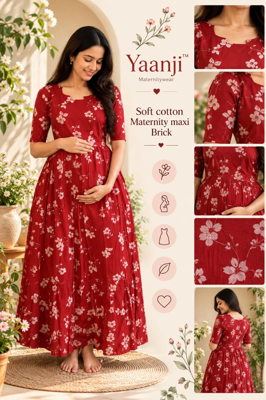 Soft cotton Maternity maxi Brick
