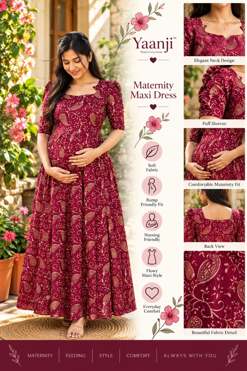 Soft cotton long Maternity maxi - Hibiscus