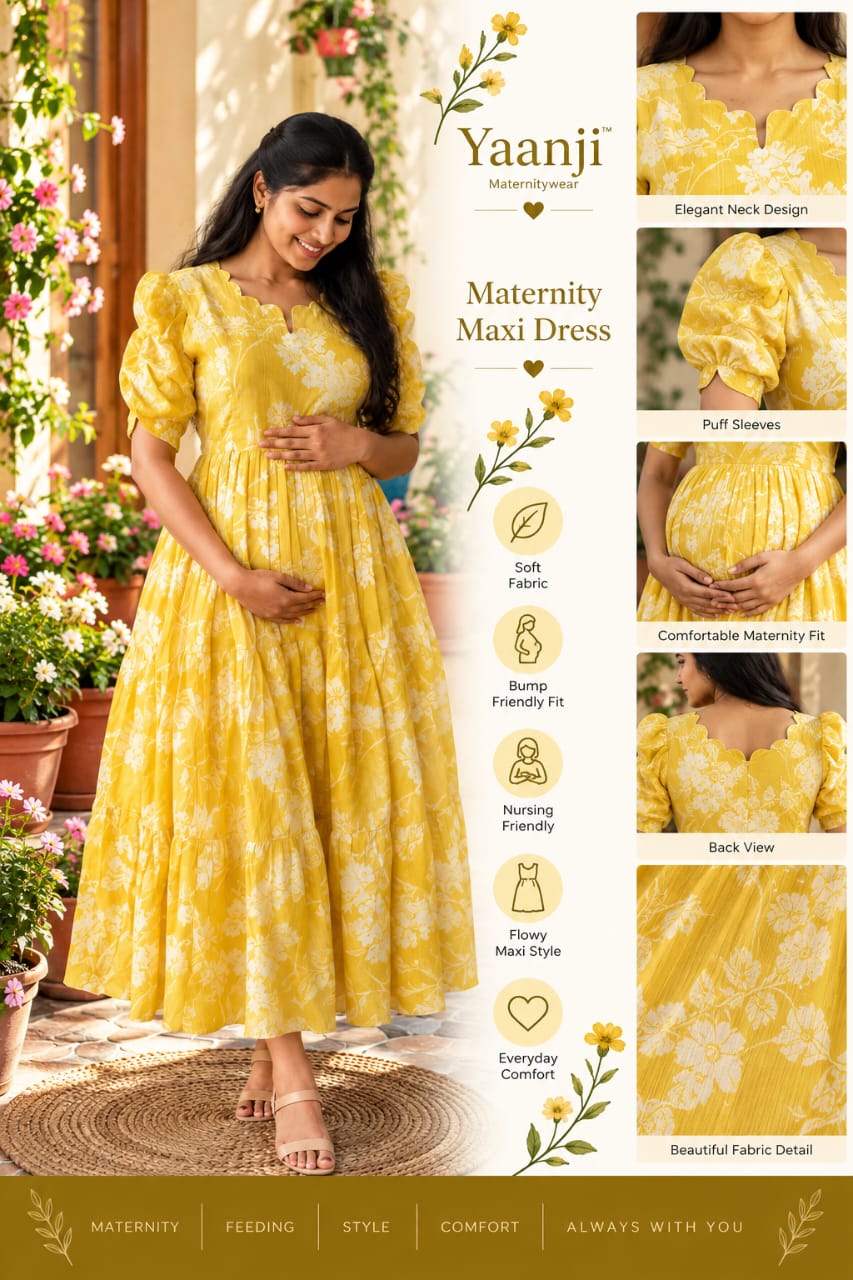 Soft kanta cotton Maternity Feeding  maxi - Pale yellow