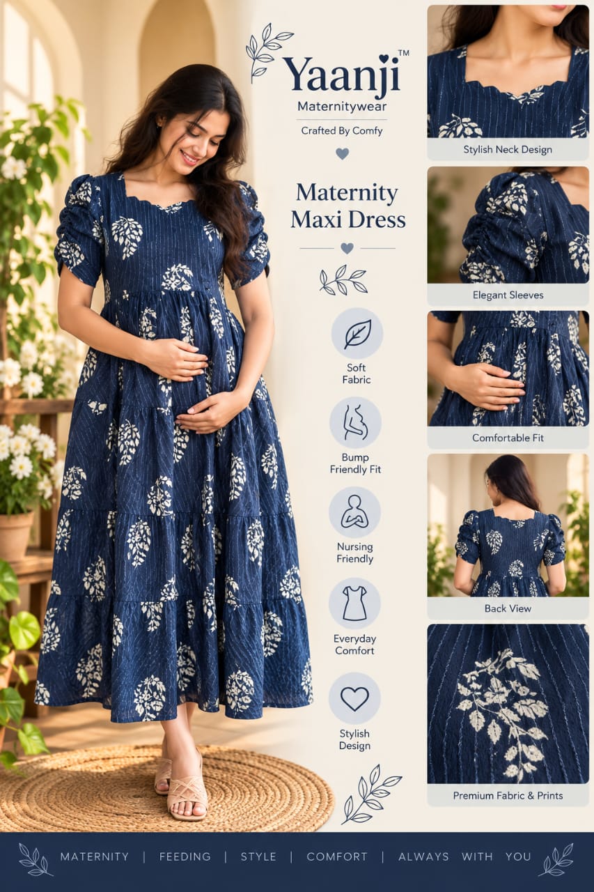 Soft kanta cotton Maternity Feeding  maxi Top portion lining - Indigo blue