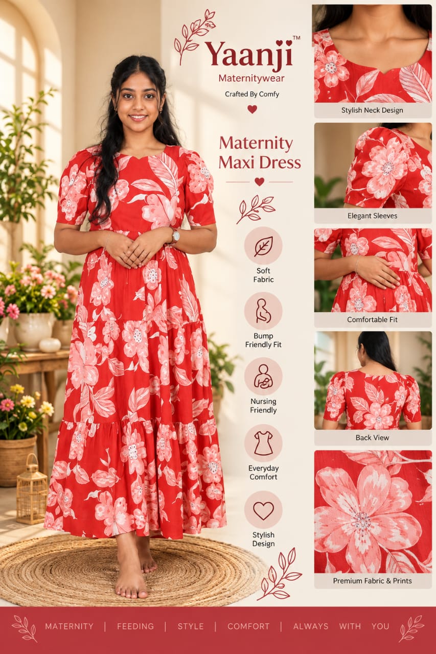 Slub cotton Maternity Feeding maxi Maroon