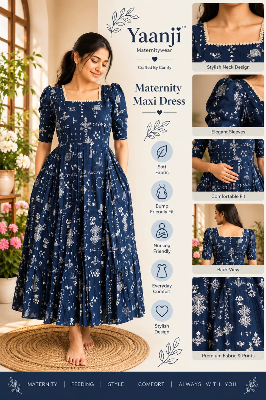 Pure soft cotton Maternity maxi  - Denim
