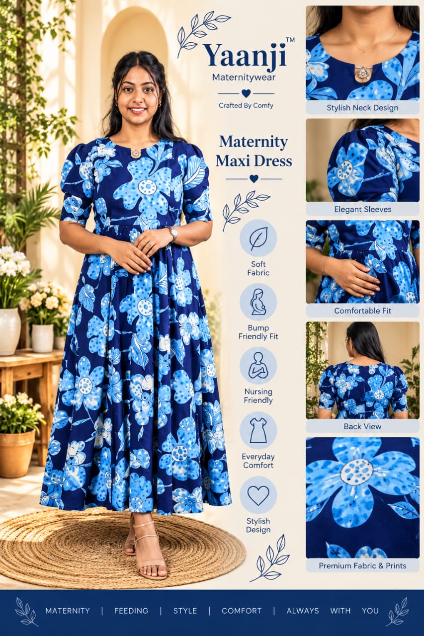 Slub cotton Maternity Feeding maxi