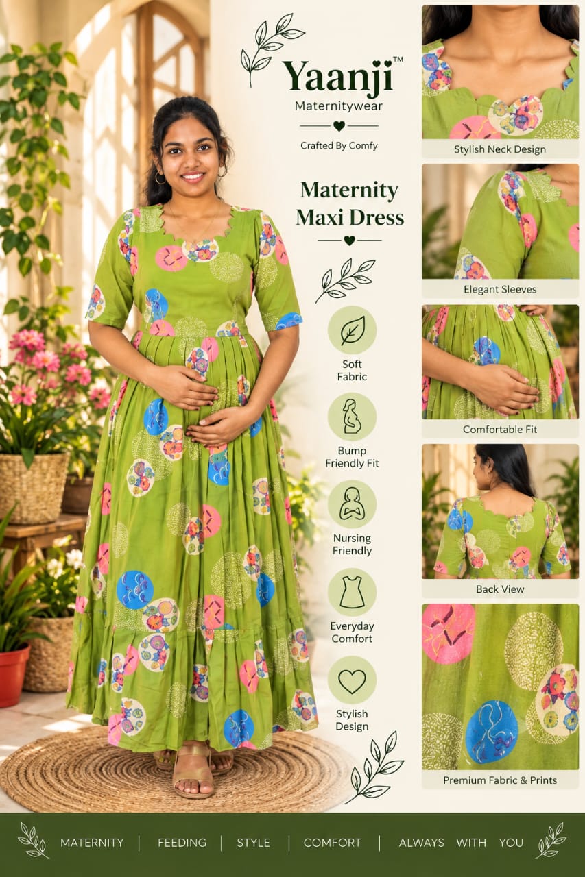 Soft cotton Maternity maxi - woods