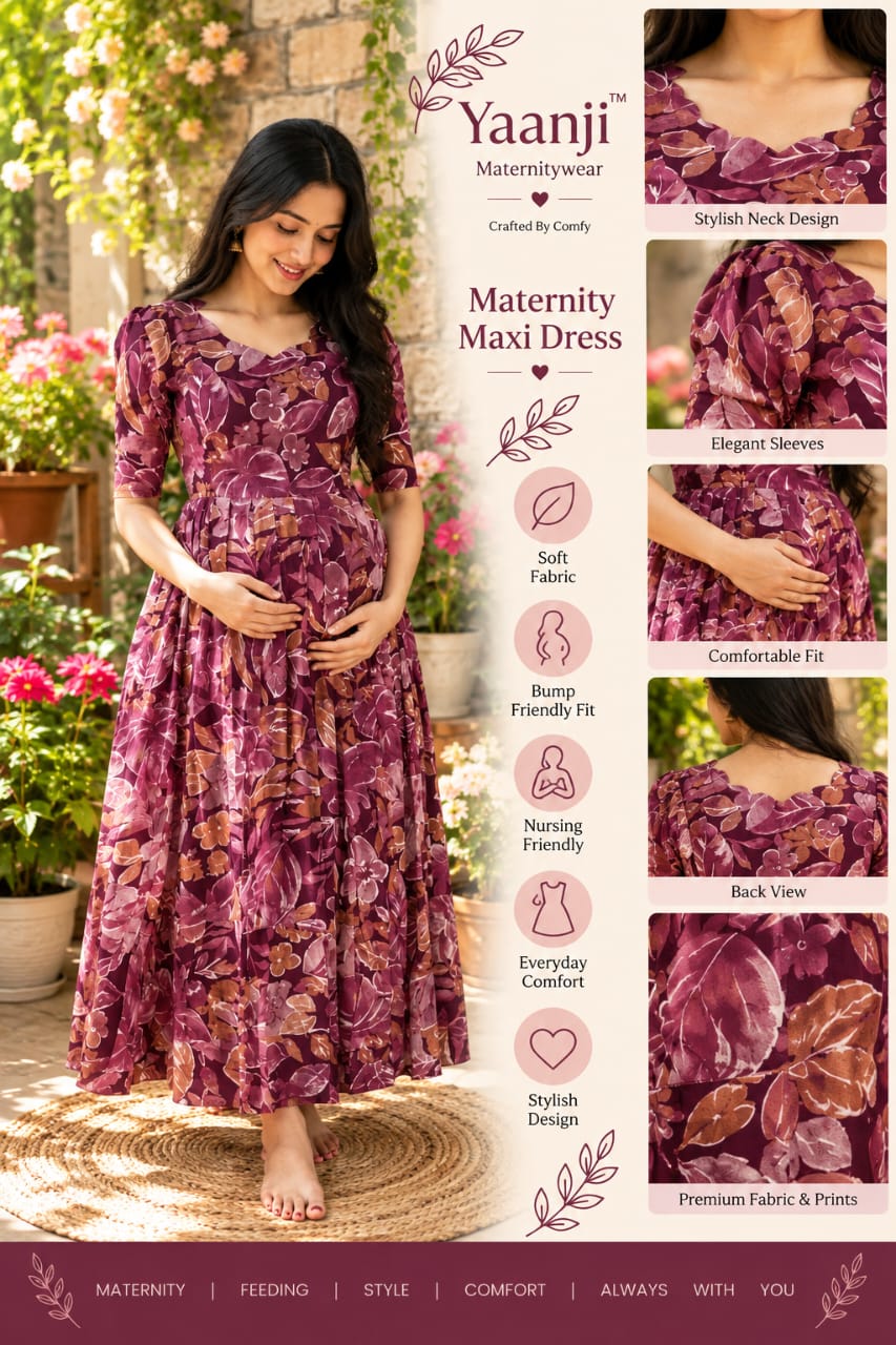 Leafy cotton Maternity maxi