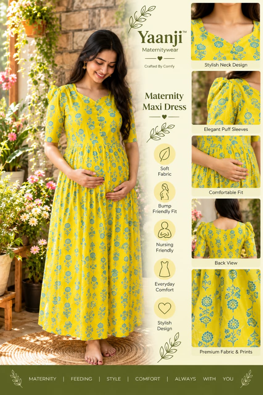 Lemon yellow cotton Maternity maxi