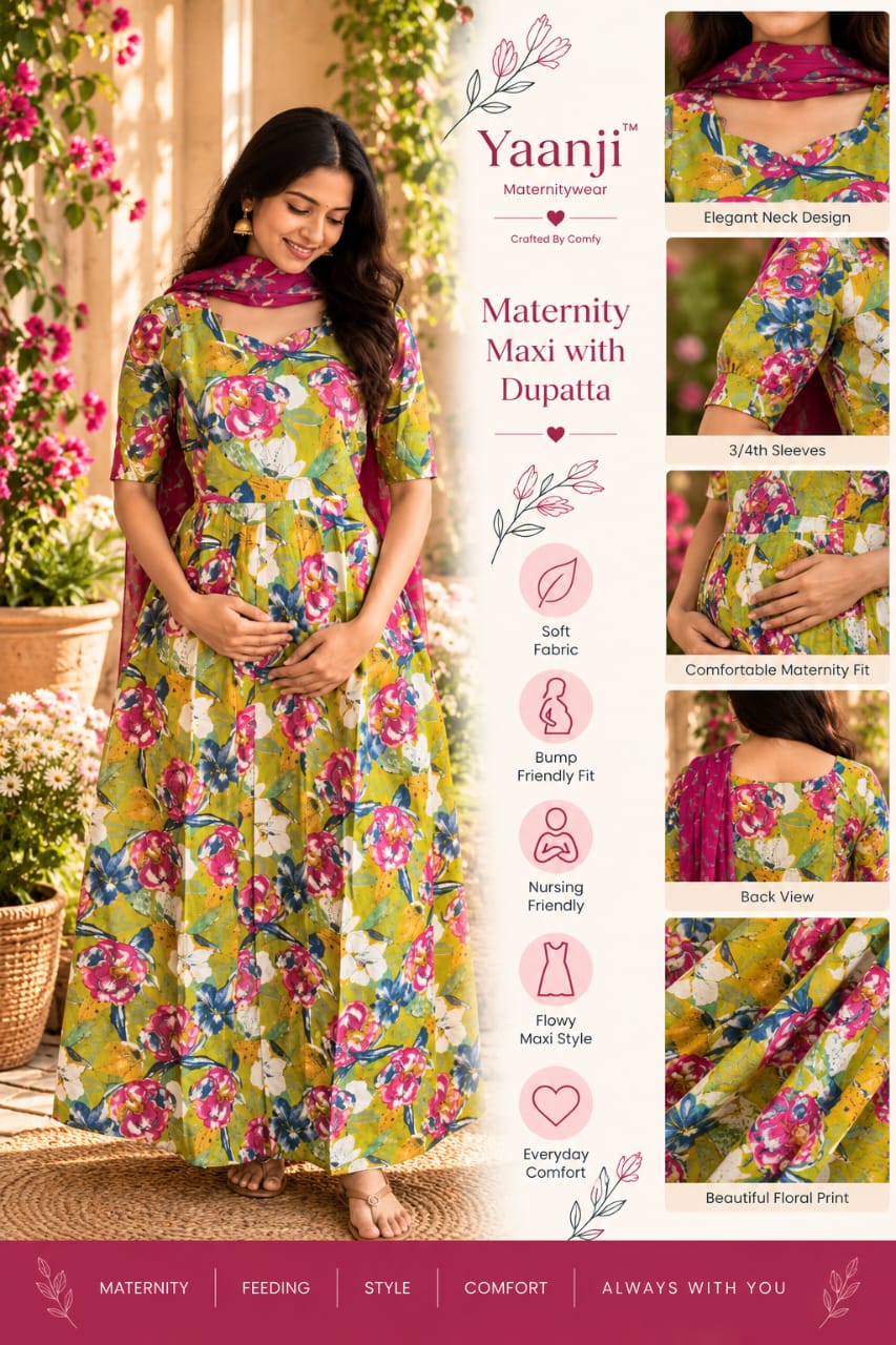 Flora Blue cotton Maternity maxi