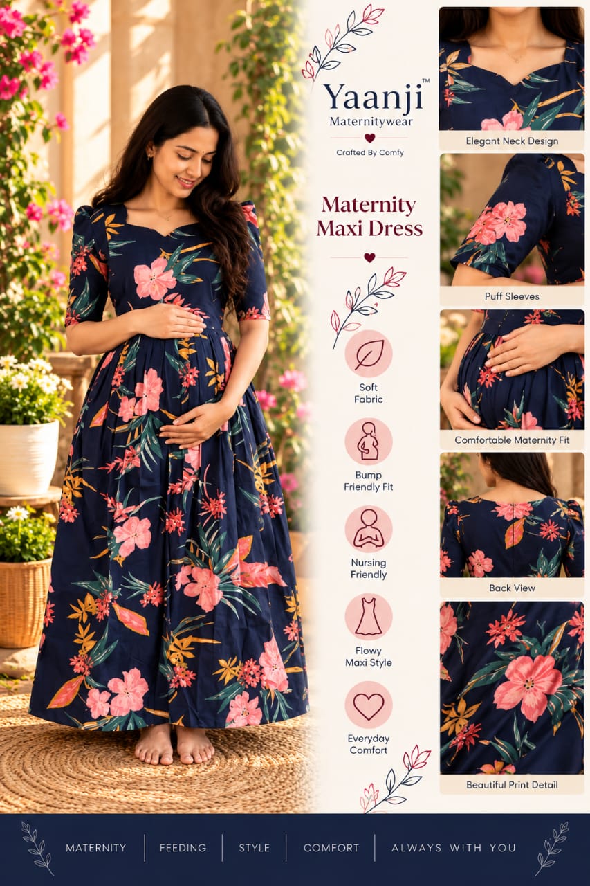 Blackish Navy soft cotton Maternity maxi