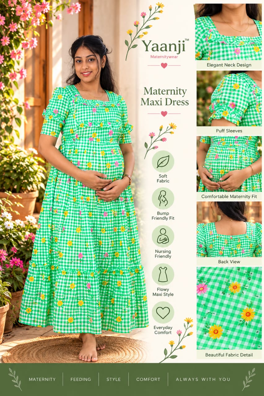 Mul chanderi cotton Maternity Feeding maxi - Parrot