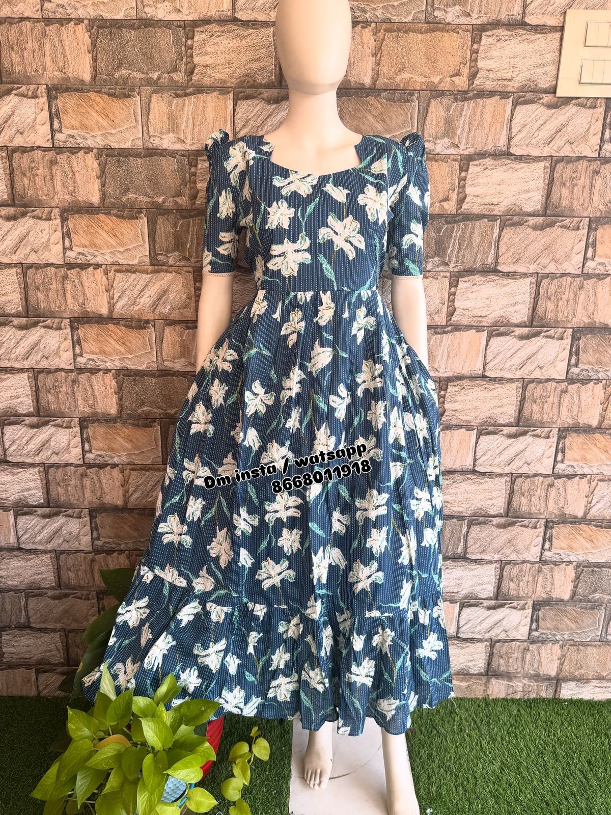 blue flower kanta cotton maxi