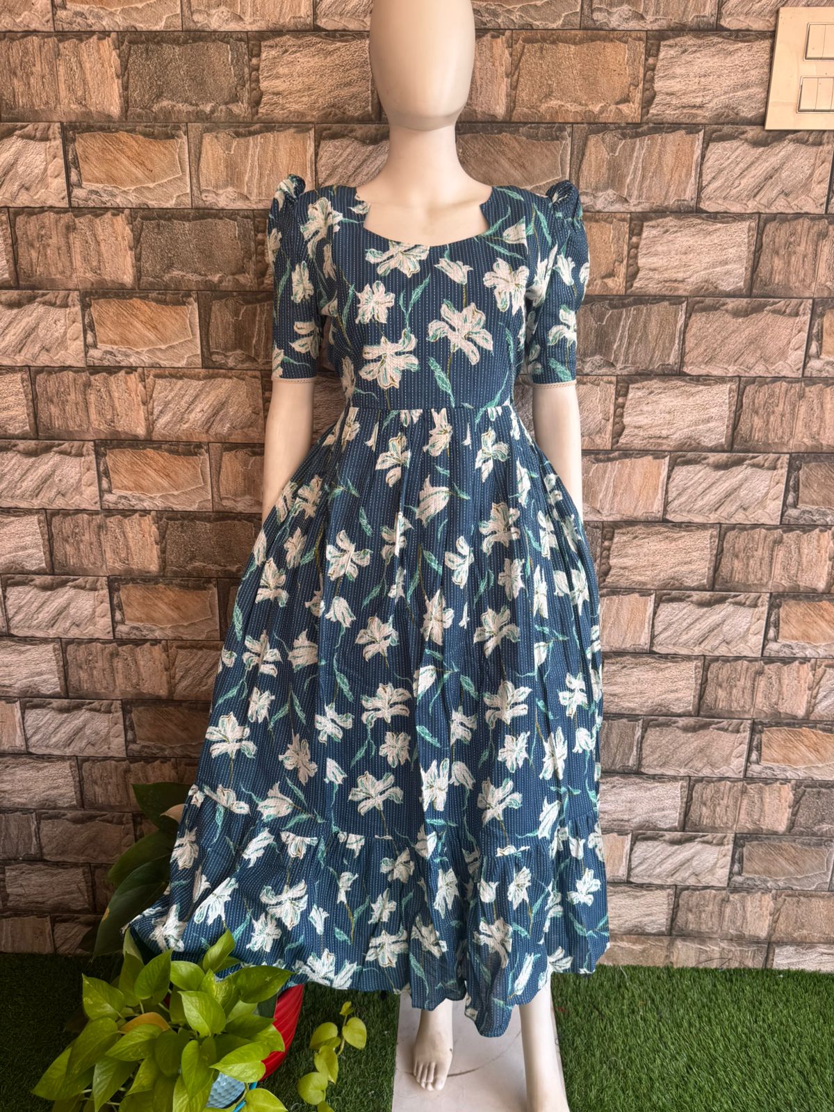 blue flower kanta cotton maxi