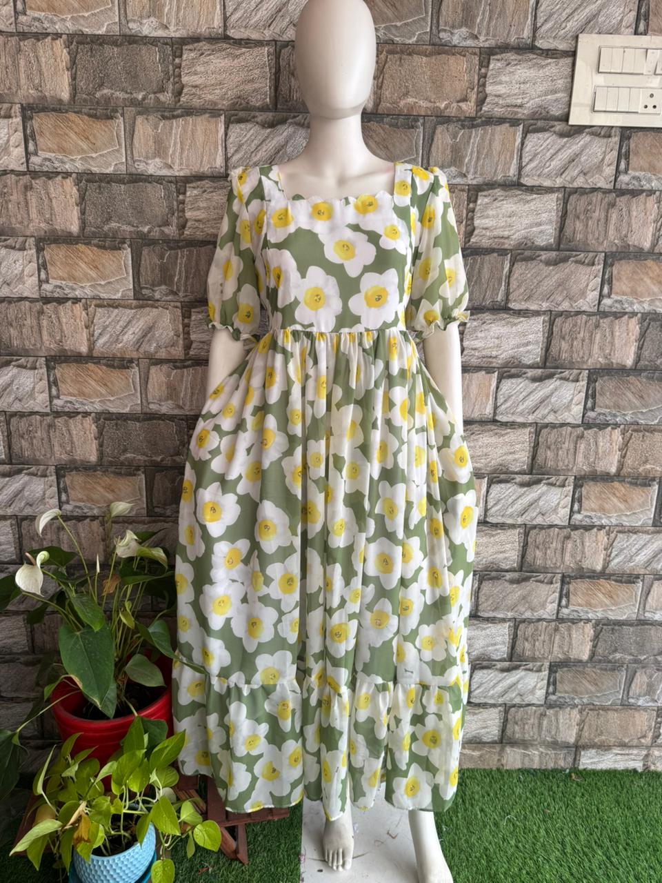 Light Mint Green Floral Georgette Maxi CF101