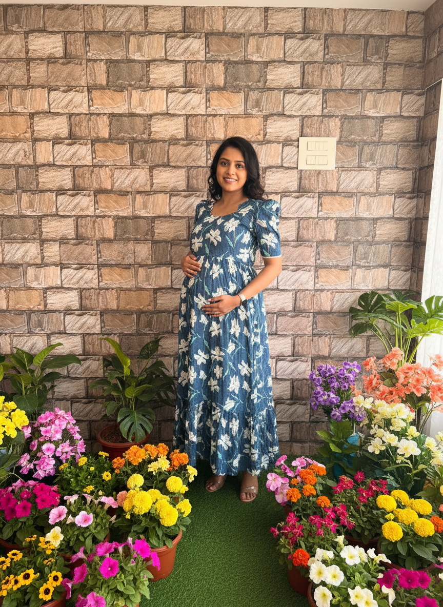 blue flower kanta cotton maxi