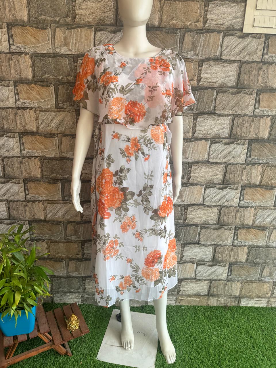 white orange flower georgette