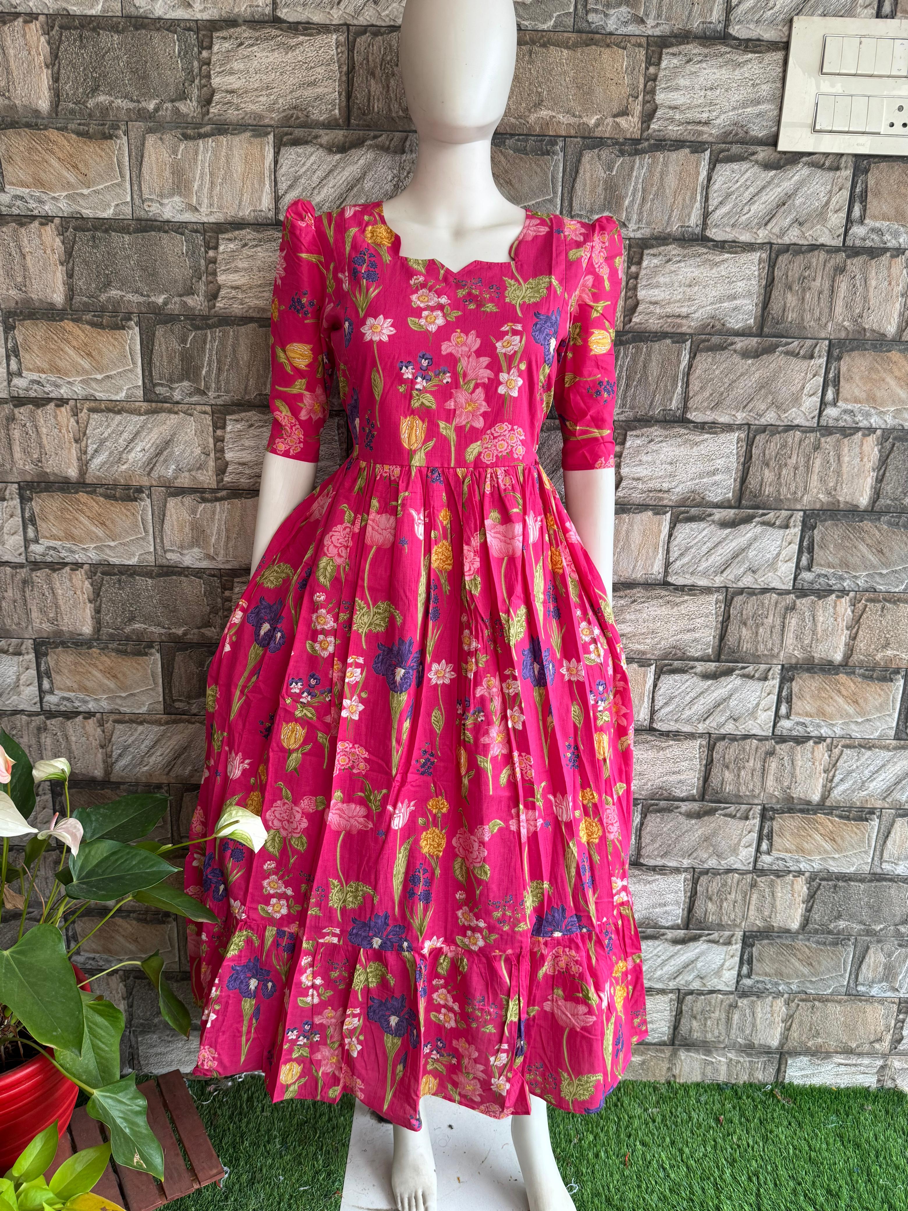 Pink Floral Mul Cotton Maxi CF141