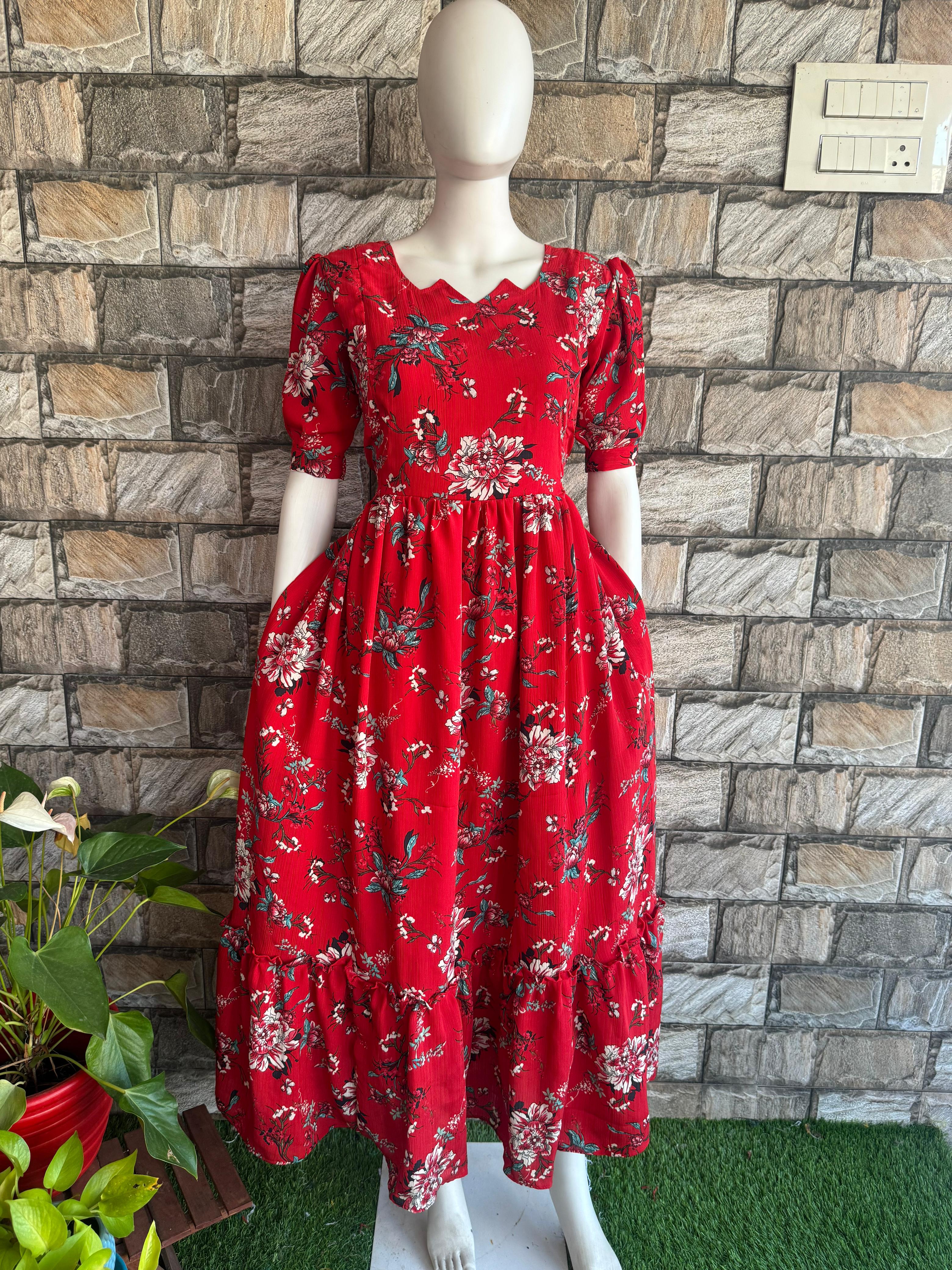 Red Delta Georgette maxi CF122