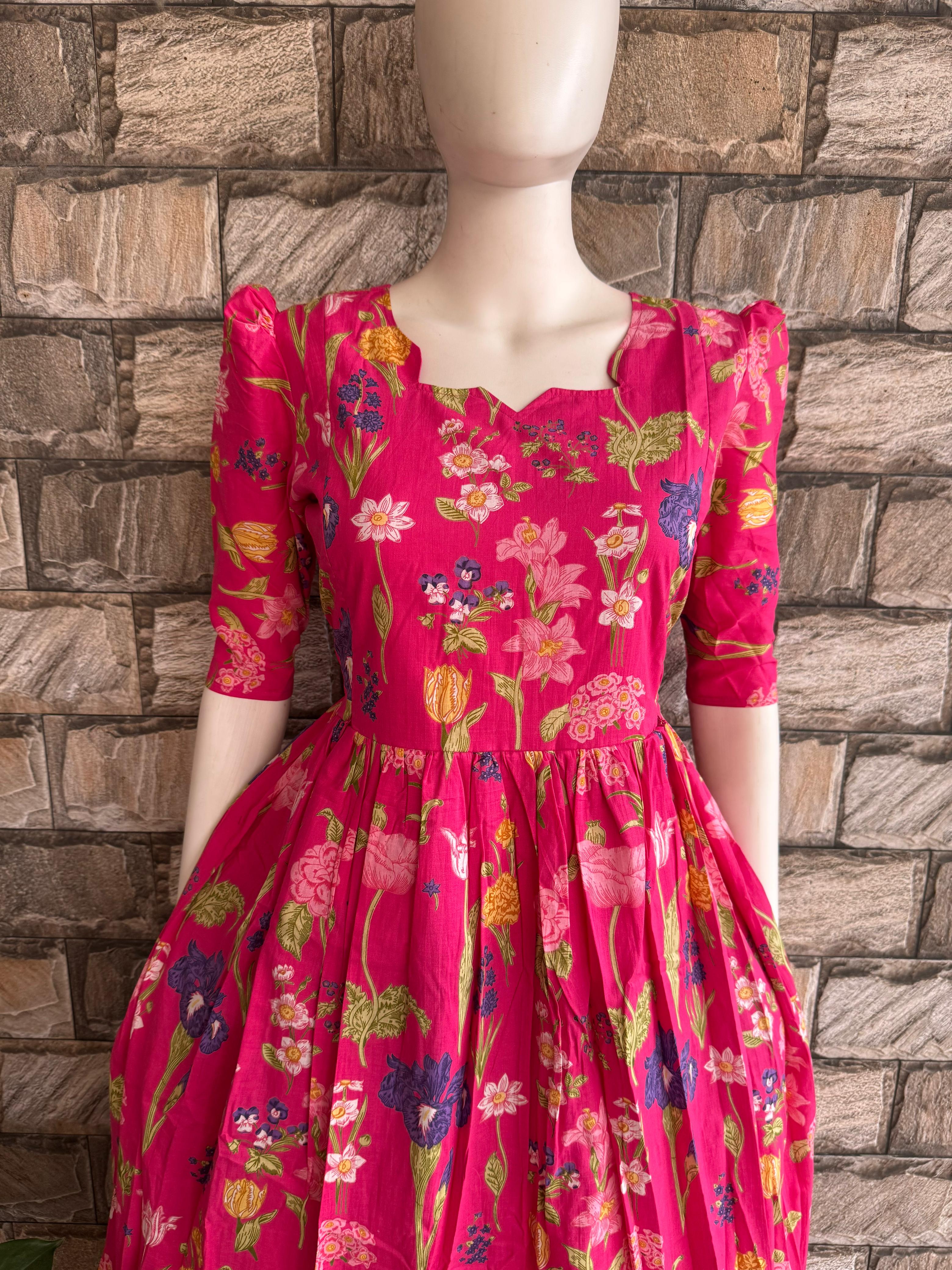 Pink Floral Mul Cotton Maxi CF141