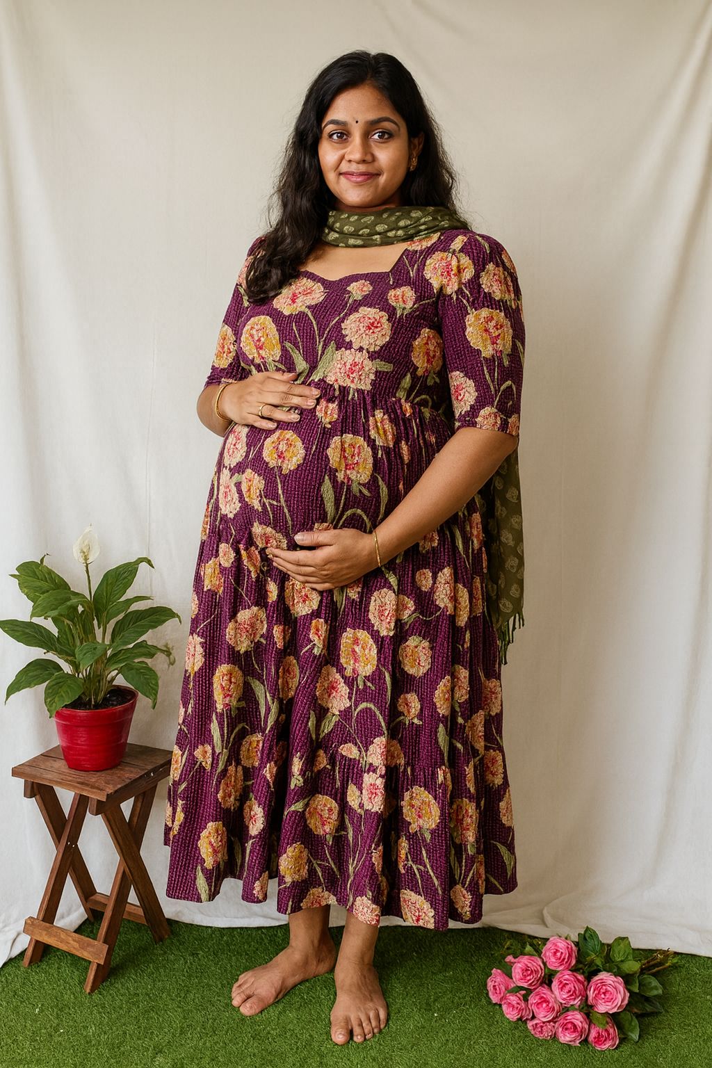 wine flower kanta cotton