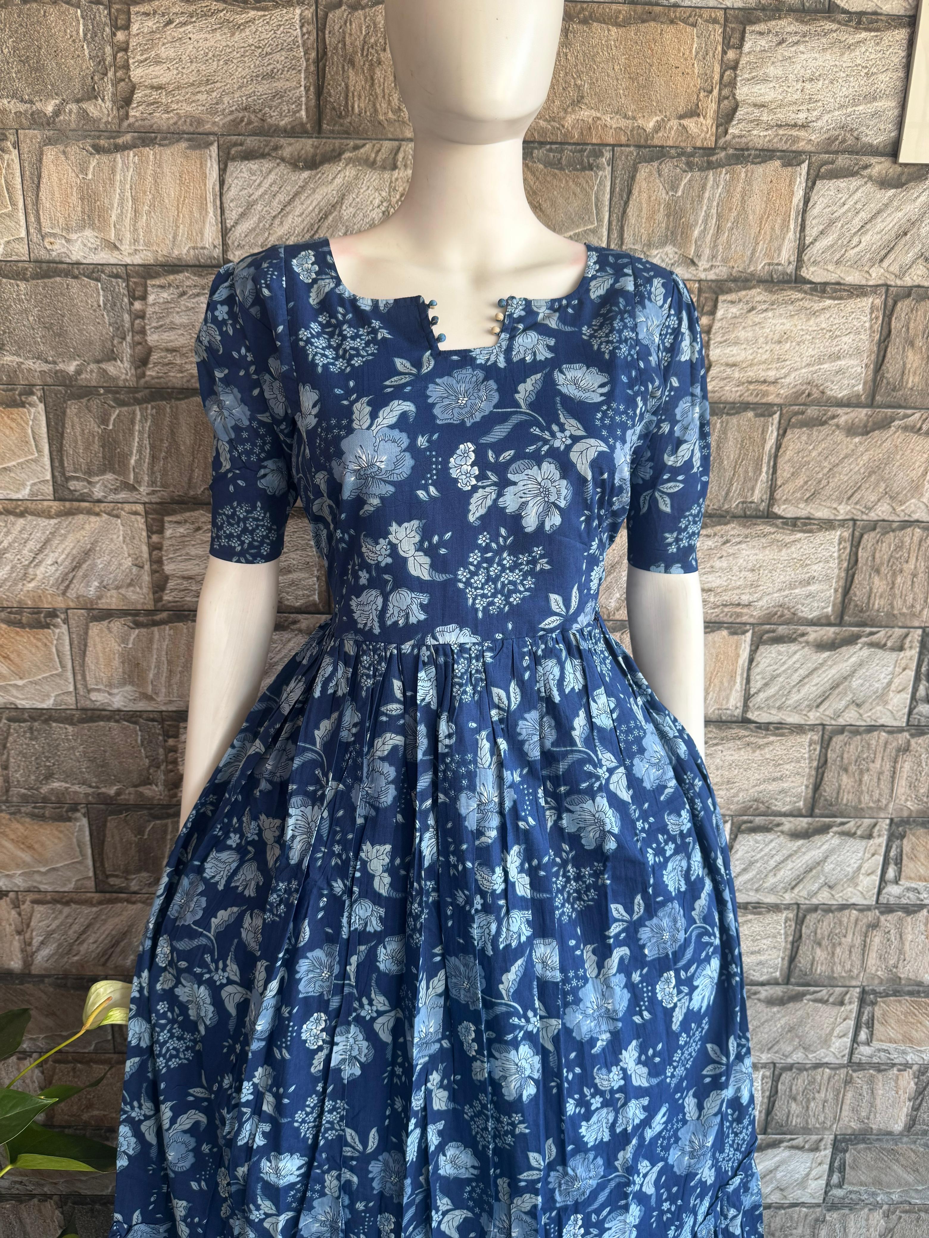 Navy Blue Floral Cotton Maxi CF123