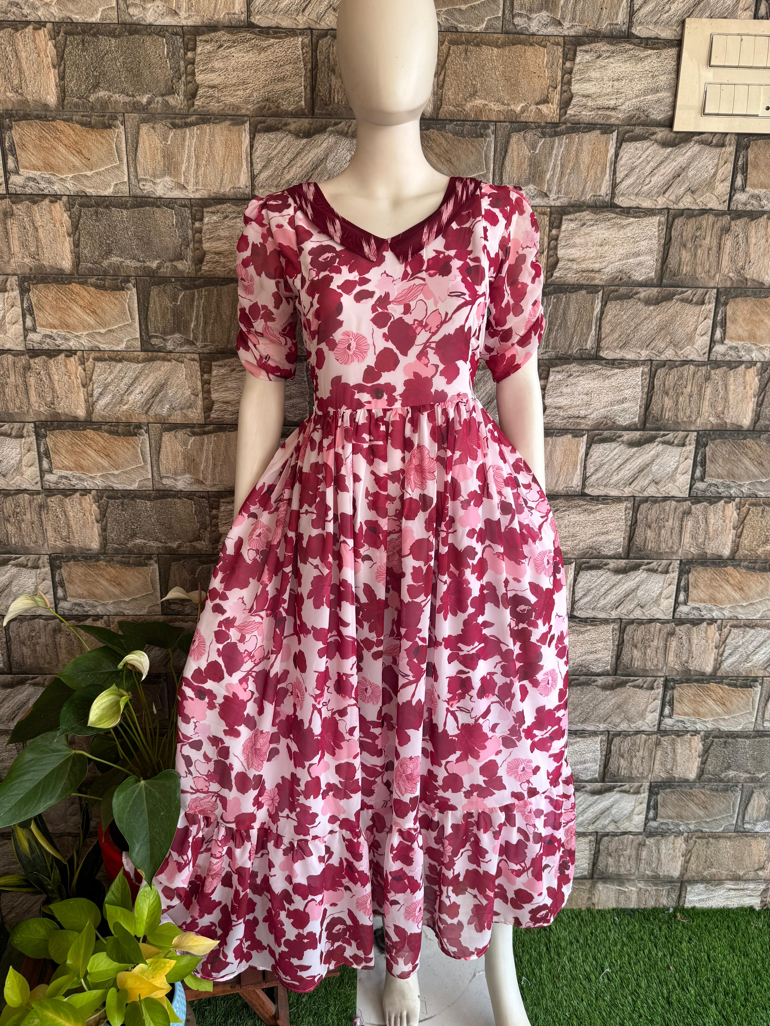 marron collar georgette maxi