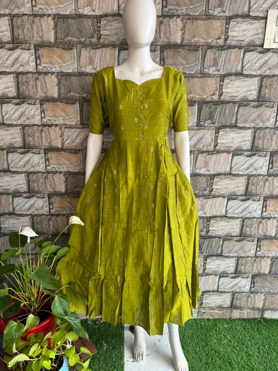 Parrot Green Raw Silk Maxi CF118