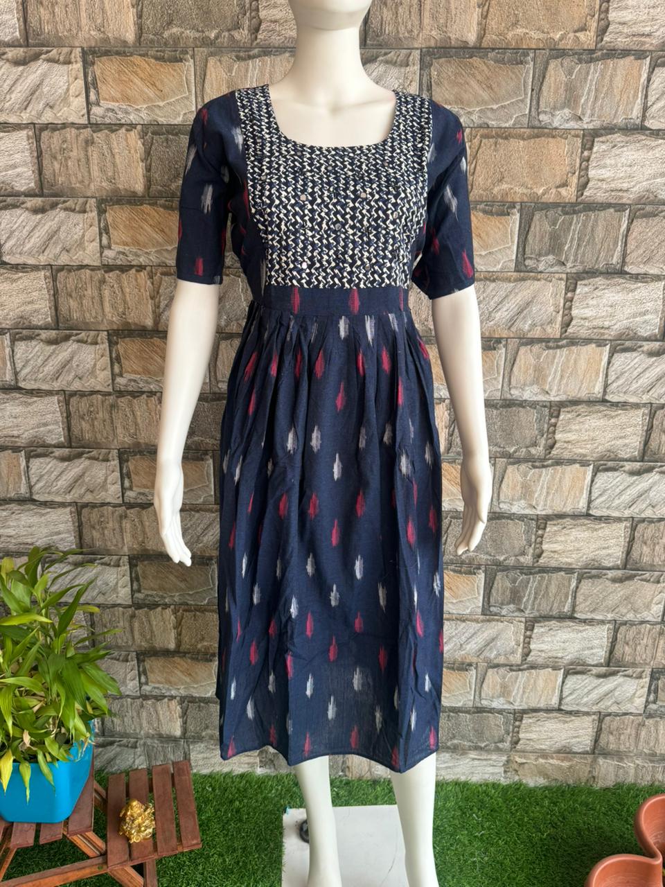 Blue ikkat cotton maxi