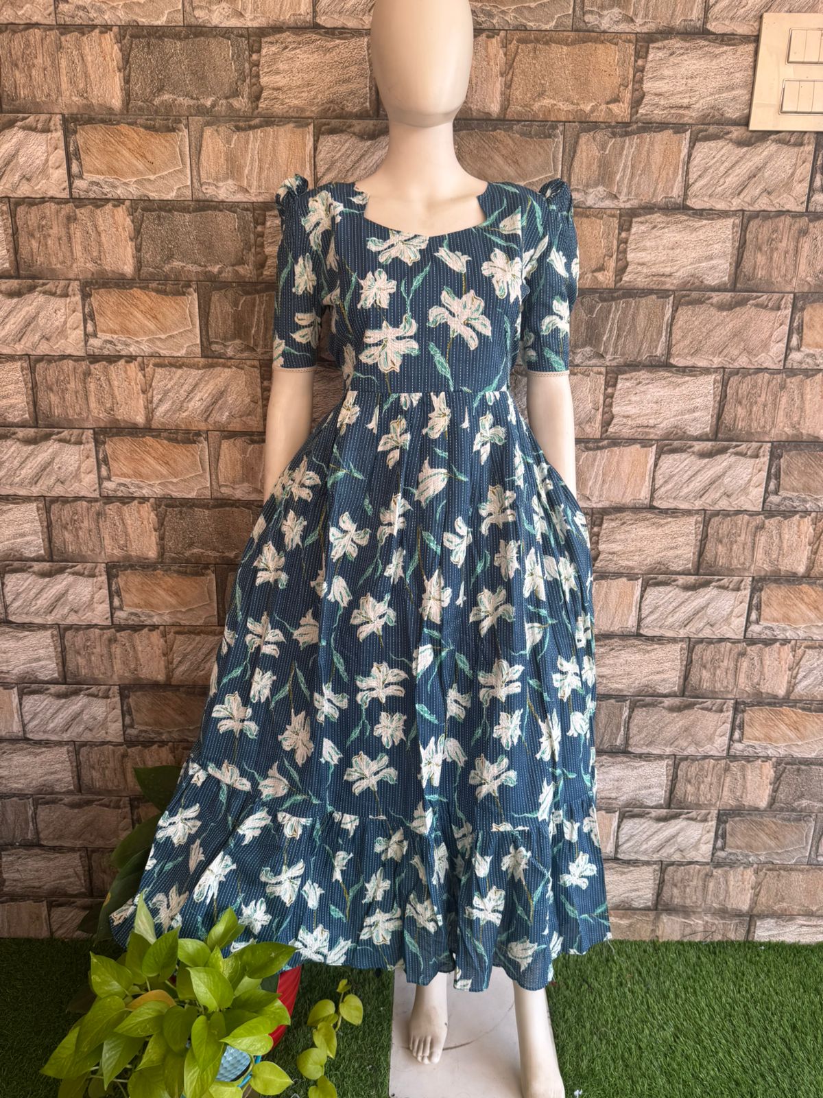 blue flower kanta cotton maxi