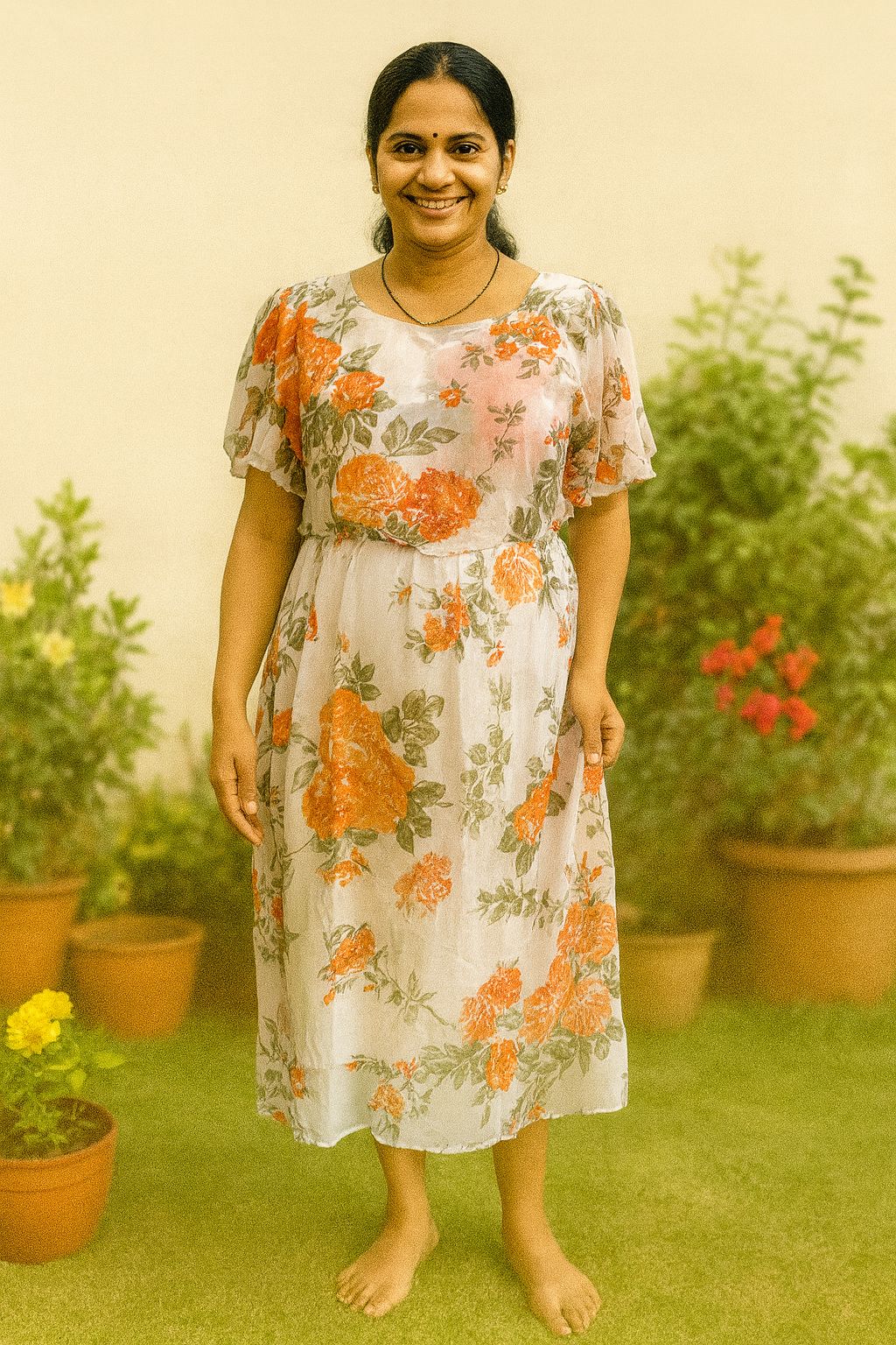 white orange flower georgette