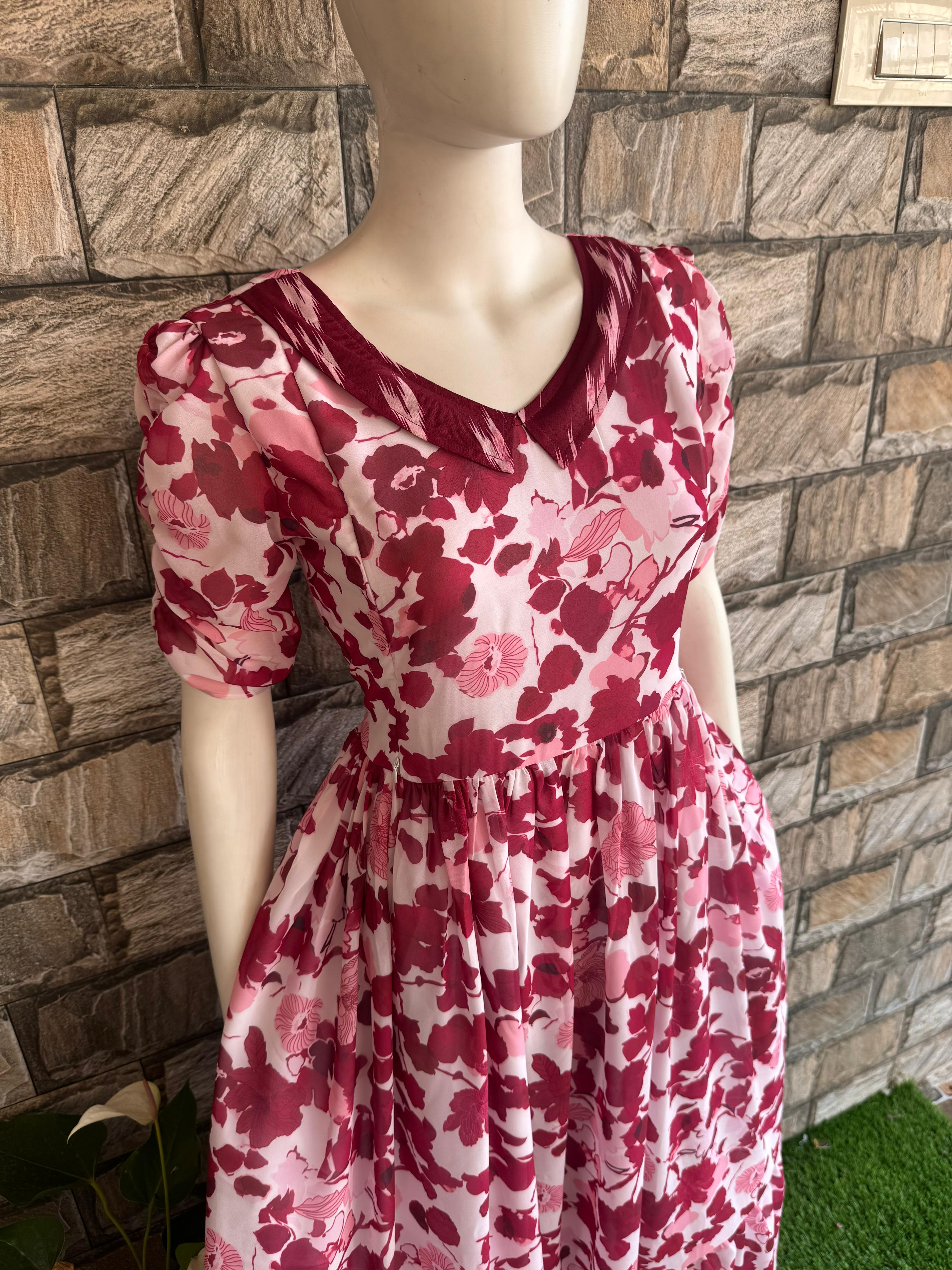 marron collar georgette maxi