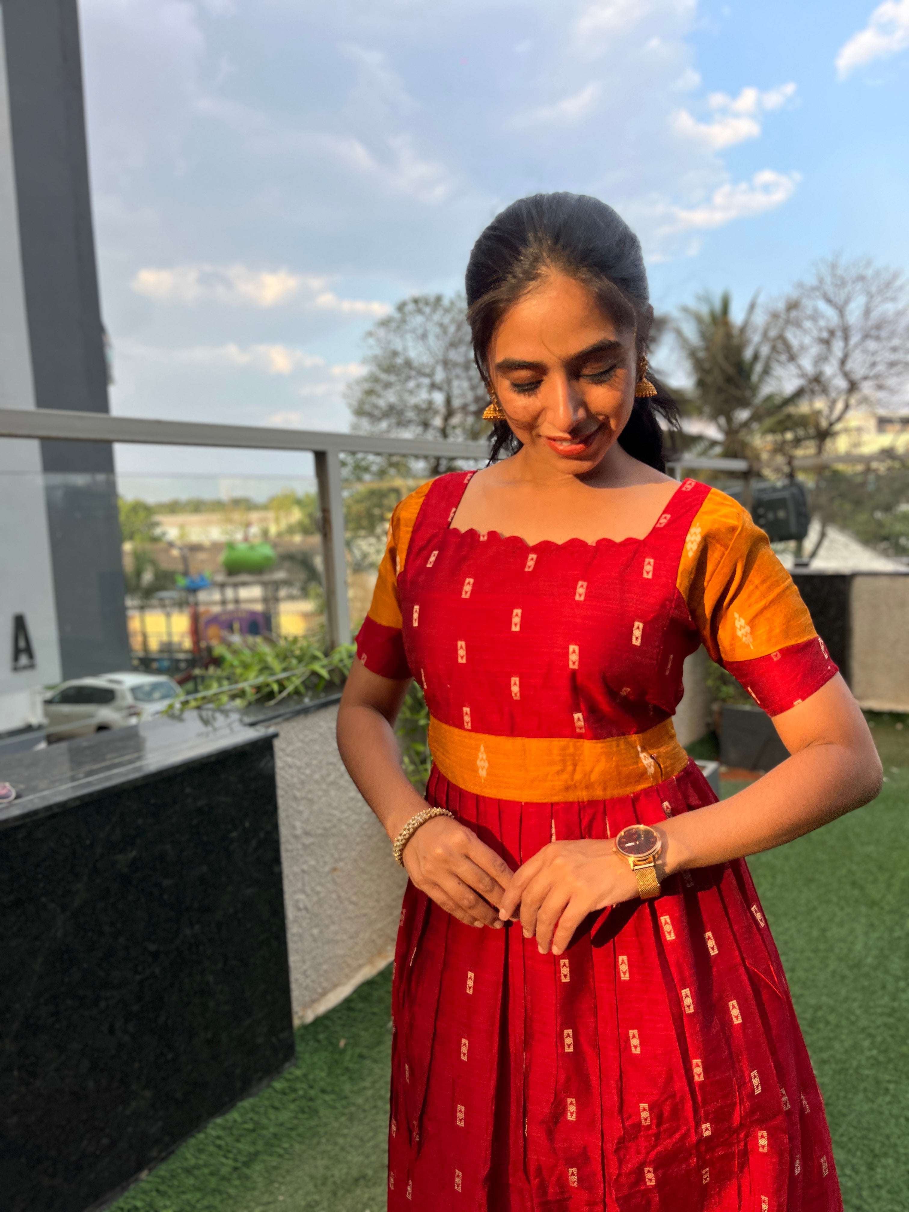Festive wear Maternity raw silk maxi Pavazham