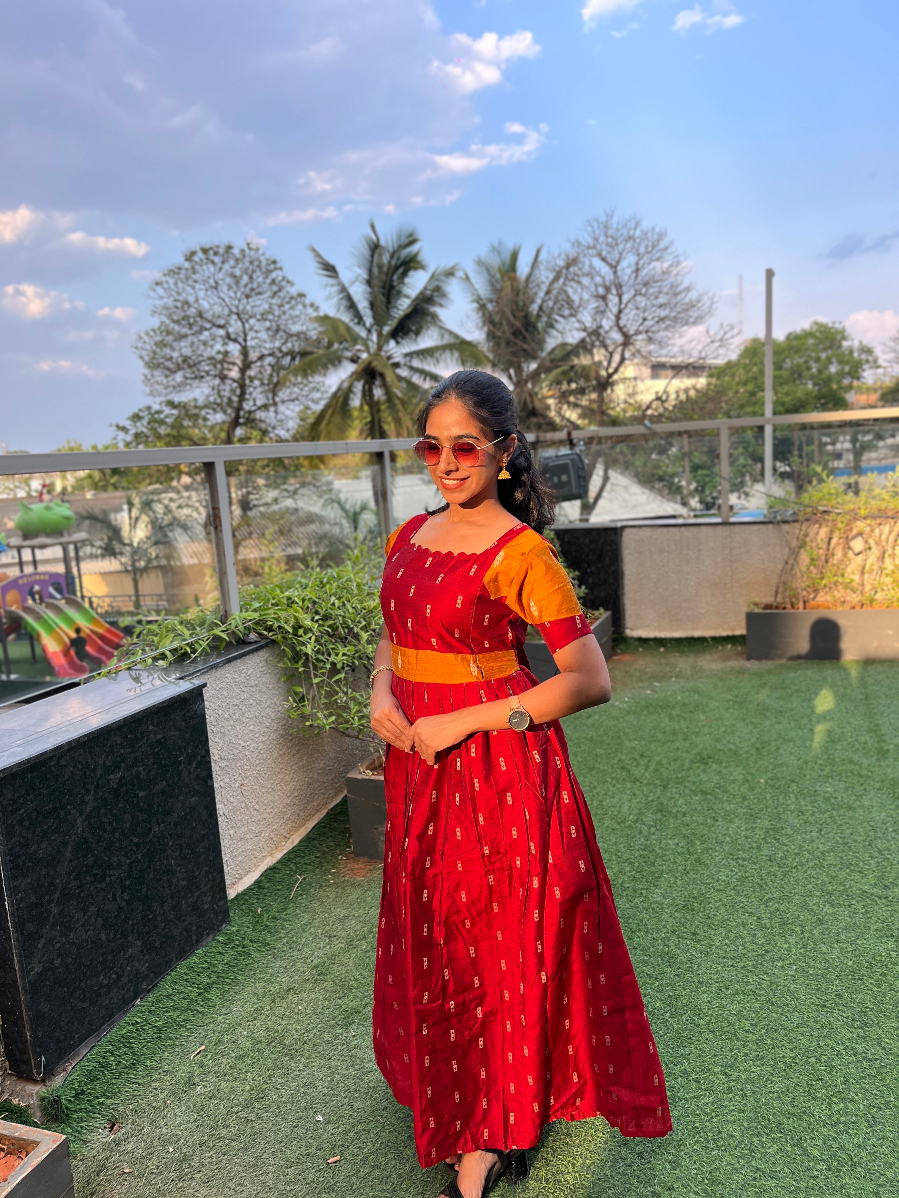 Festive wear Maternity raw silk maxi Pavazham