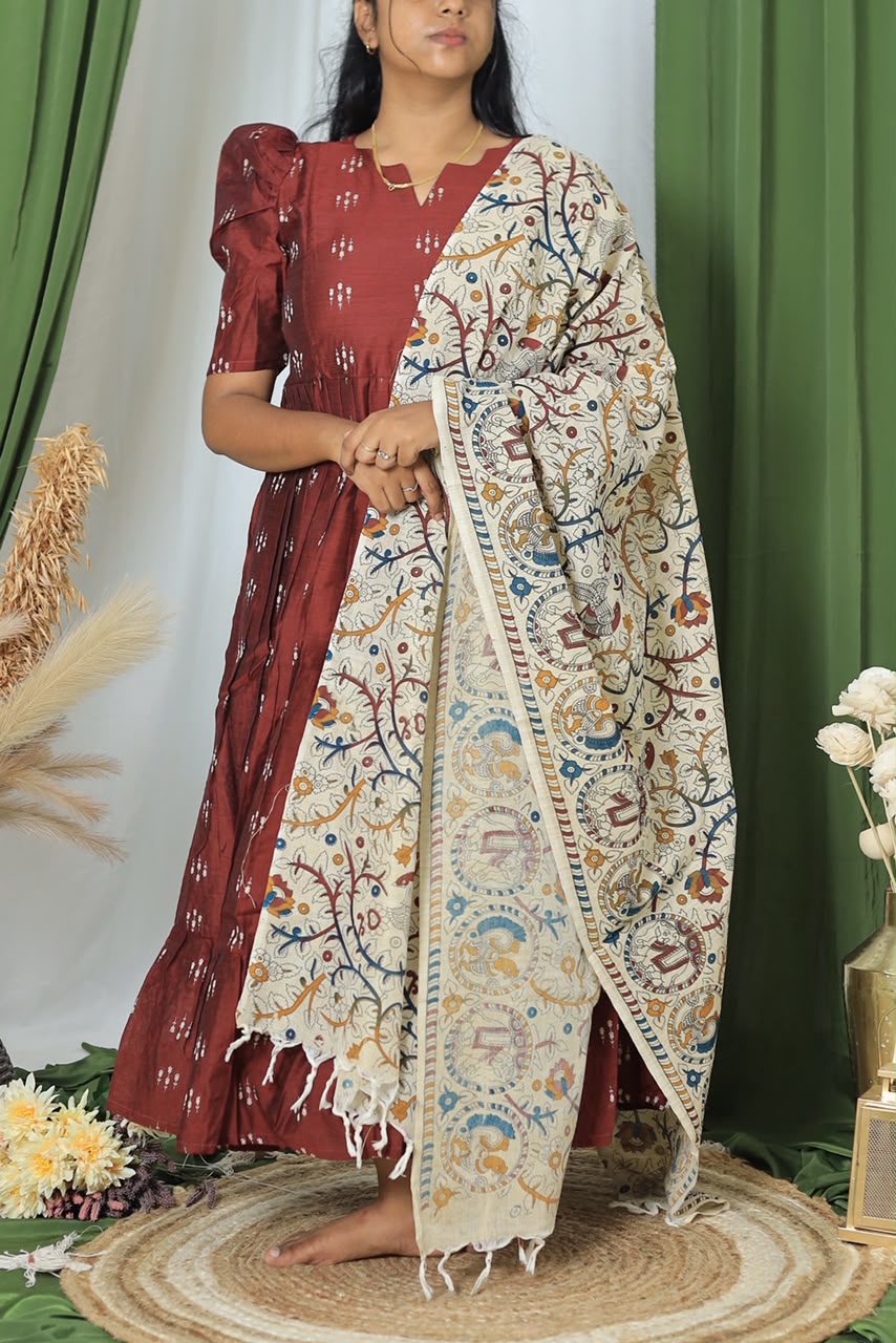 Diwali series Maternity raw silk maxi Coffee Brick Brown - with Dupatta