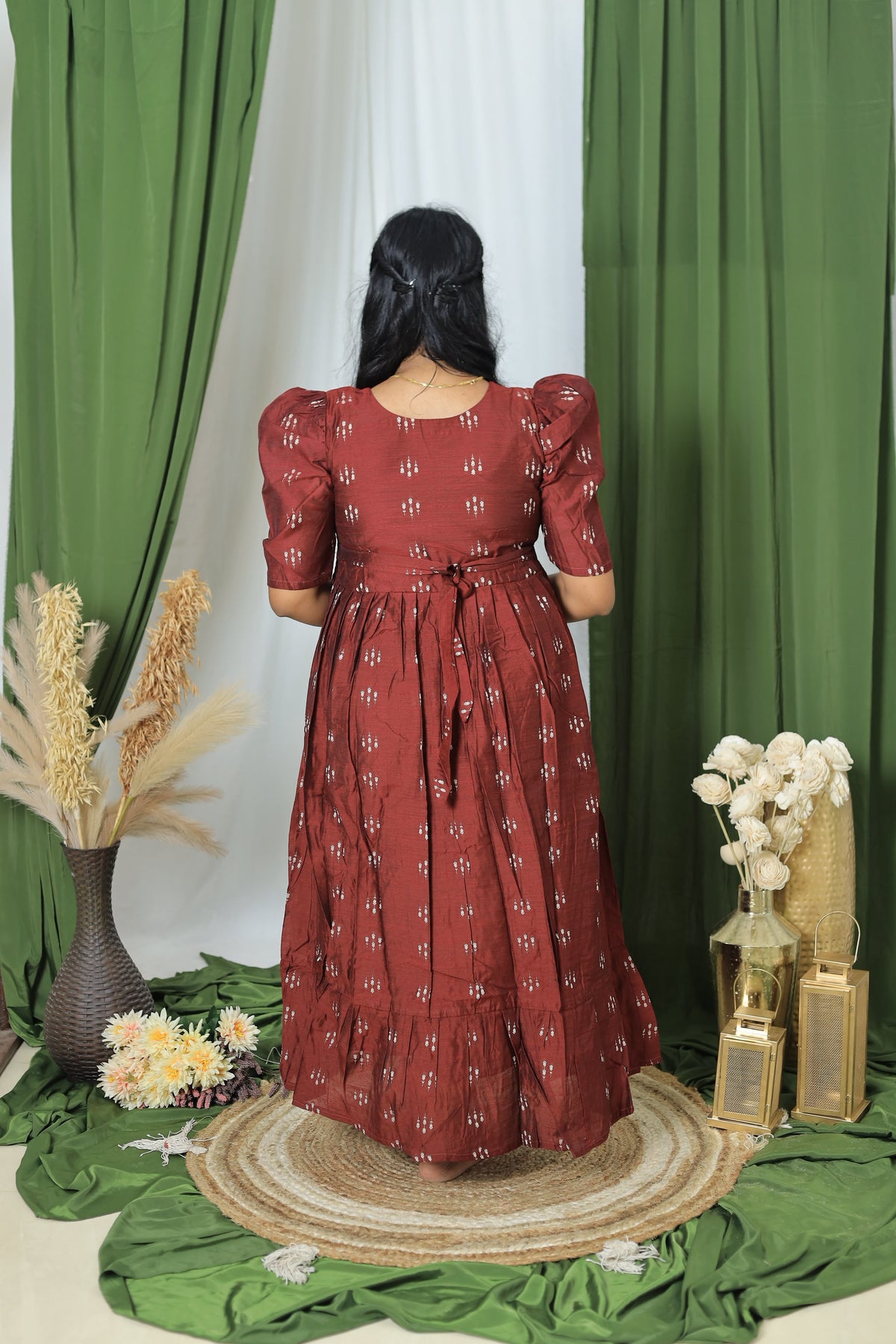 Diwali series Maternity raw silk maxi Coffee Brick Brown - without Dupatta