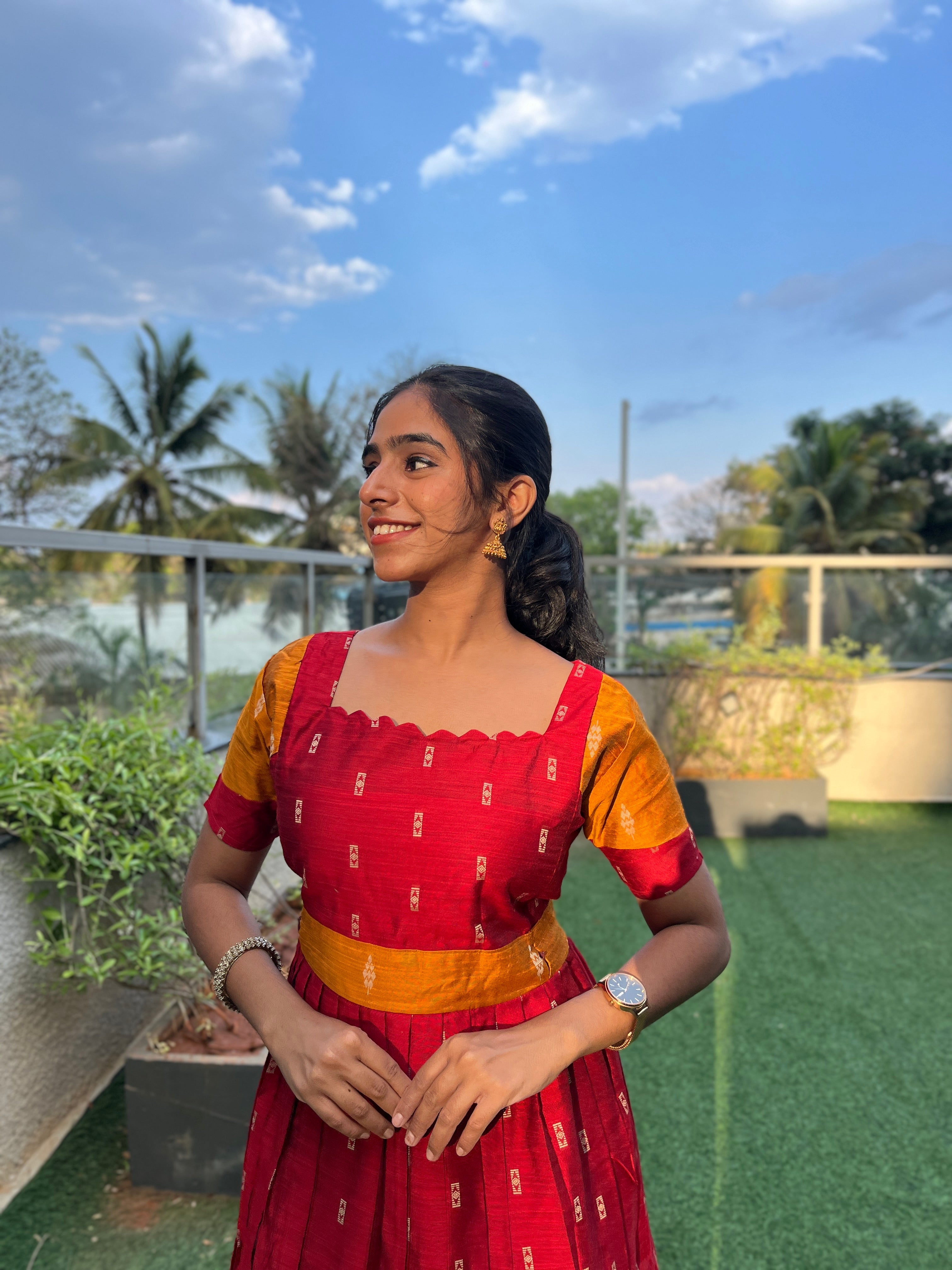 Festive wear Maternity raw silk maxi Pavazham