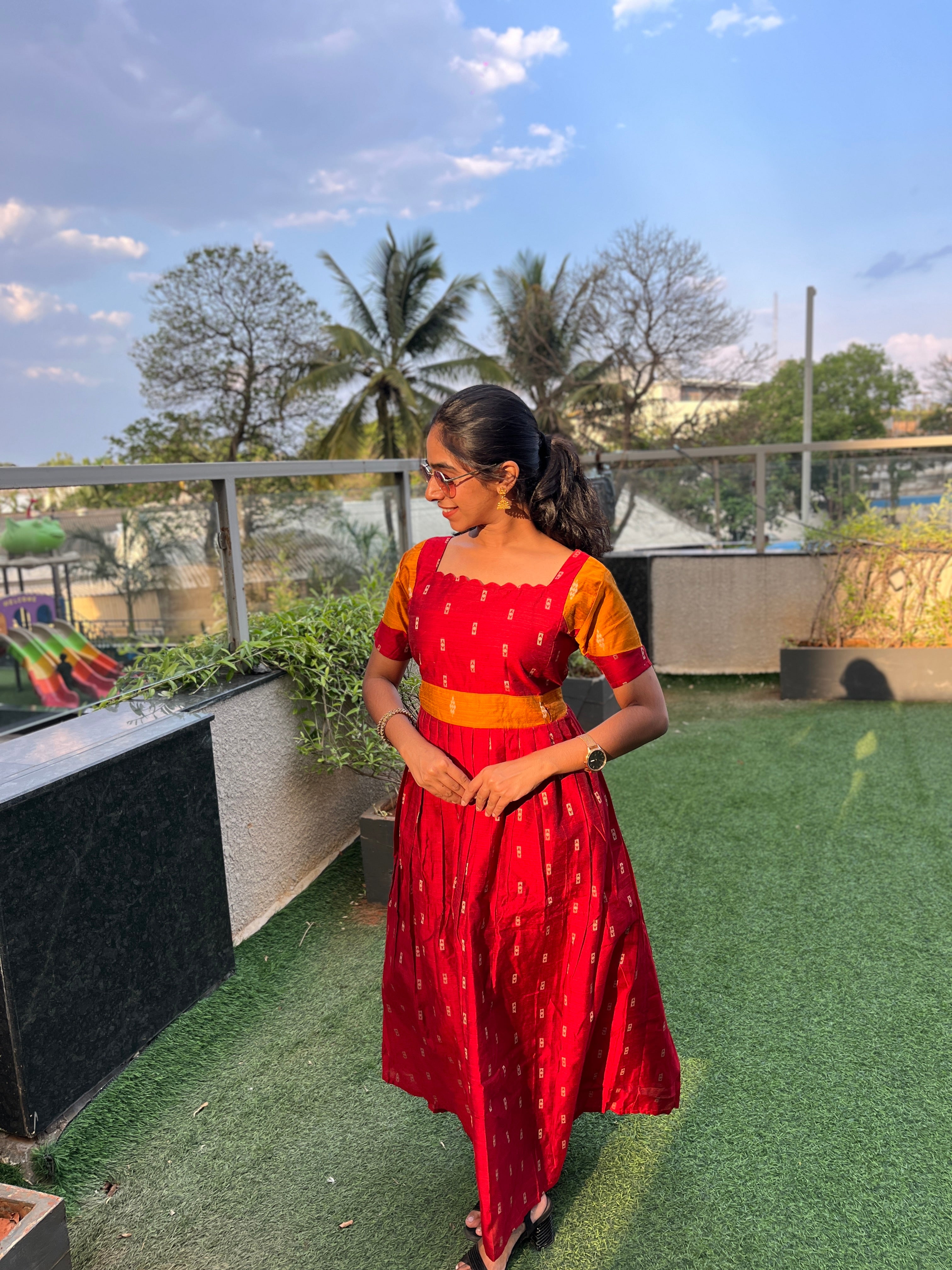 Festive wear Maternity raw silk maxi Pavazham