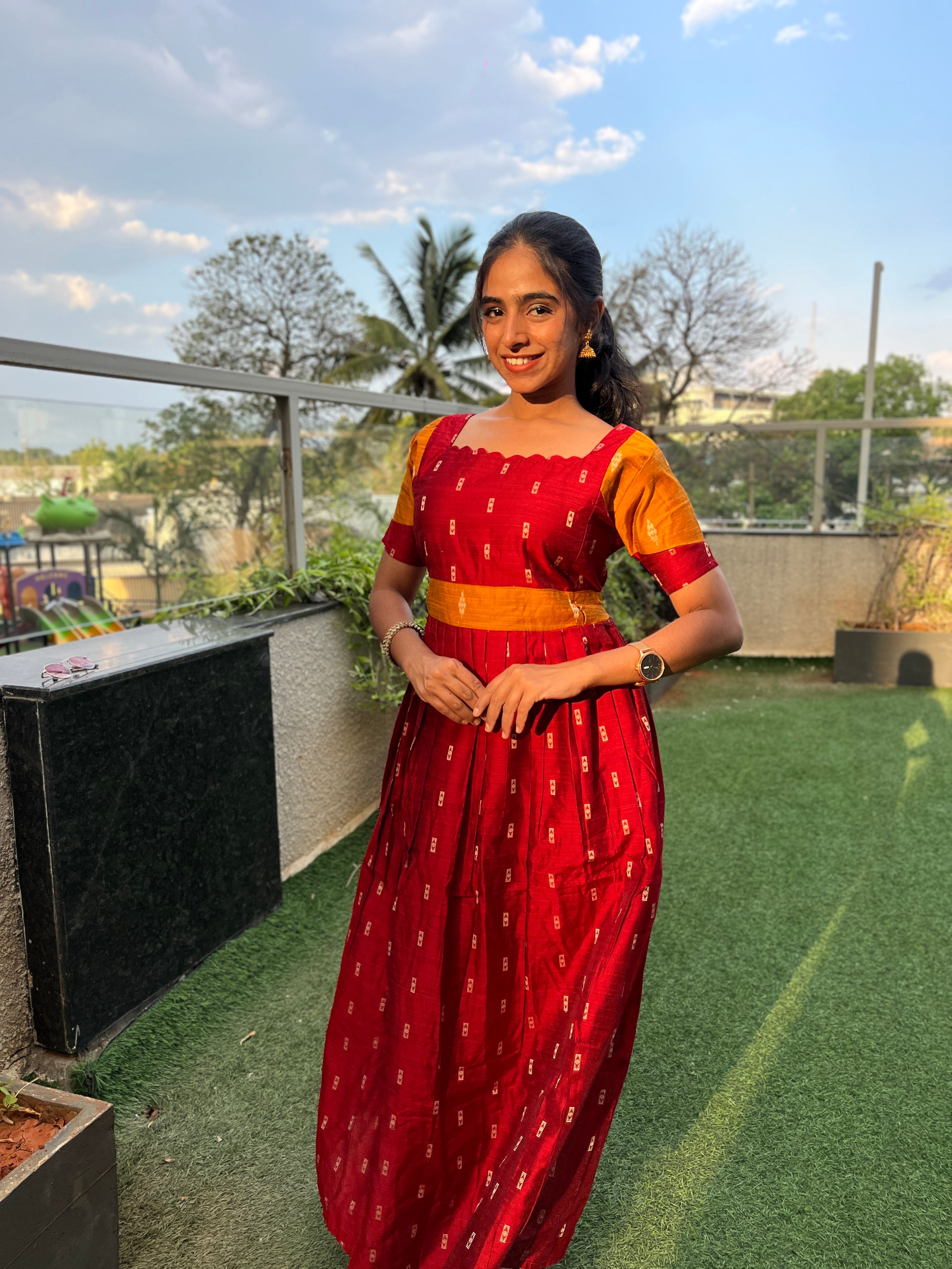 Festive wear Maternity raw silk maxi Pavazham