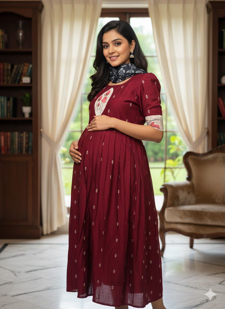 Maroon raw silk Maxi CF114