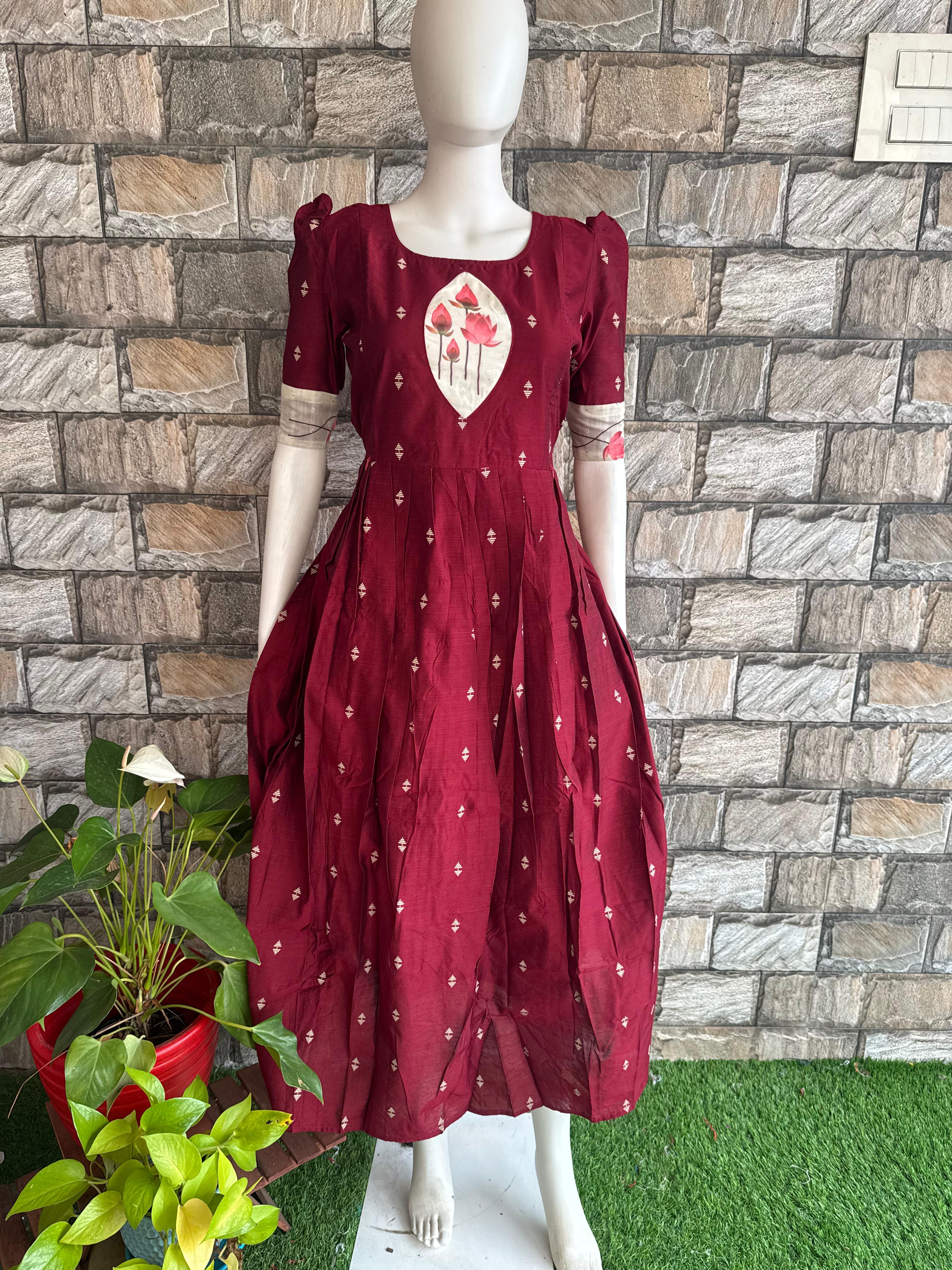 Maroon raw silk Maxi CF114