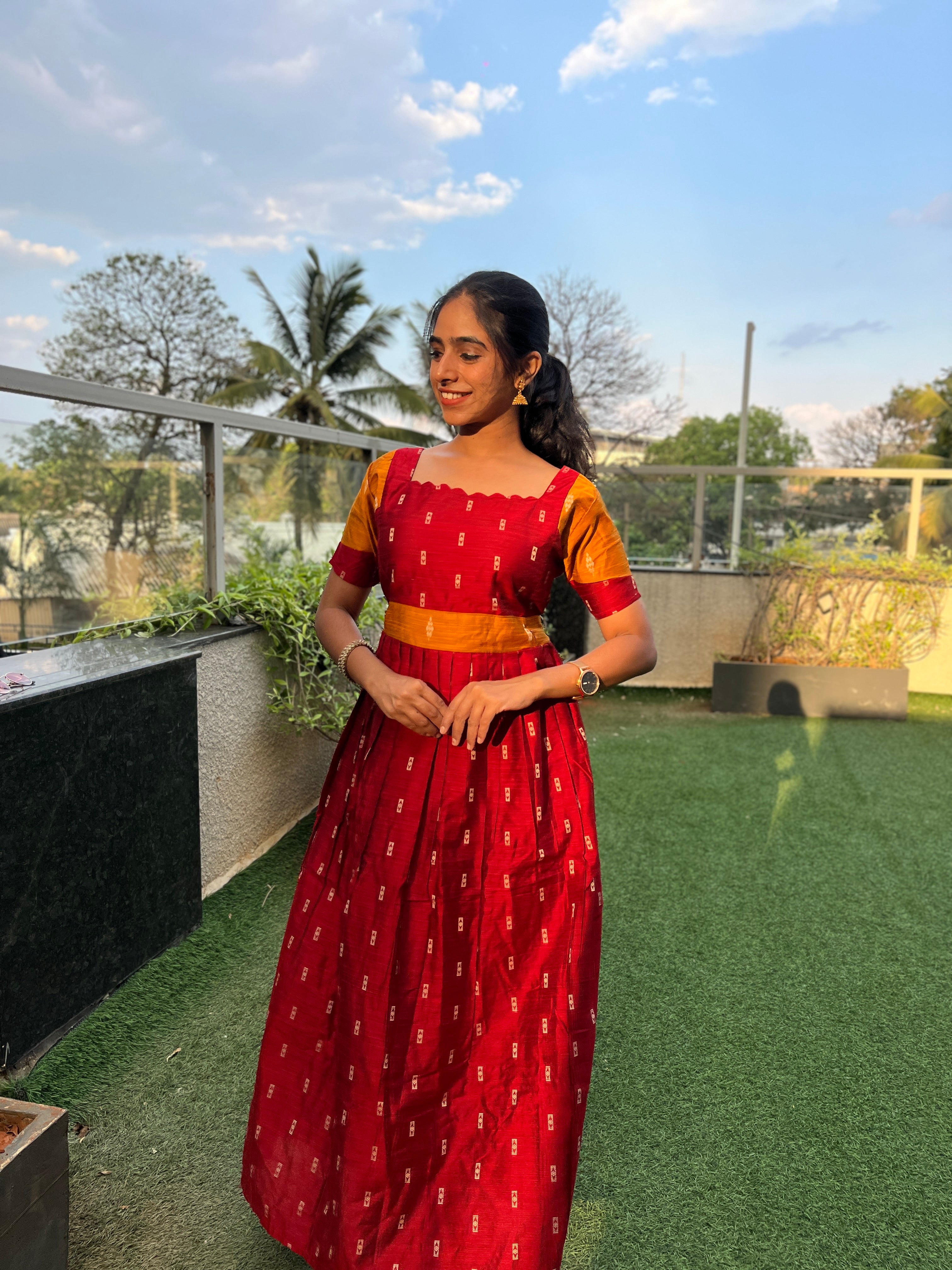 Festive wear Maternity raw silk maxi Pavazham