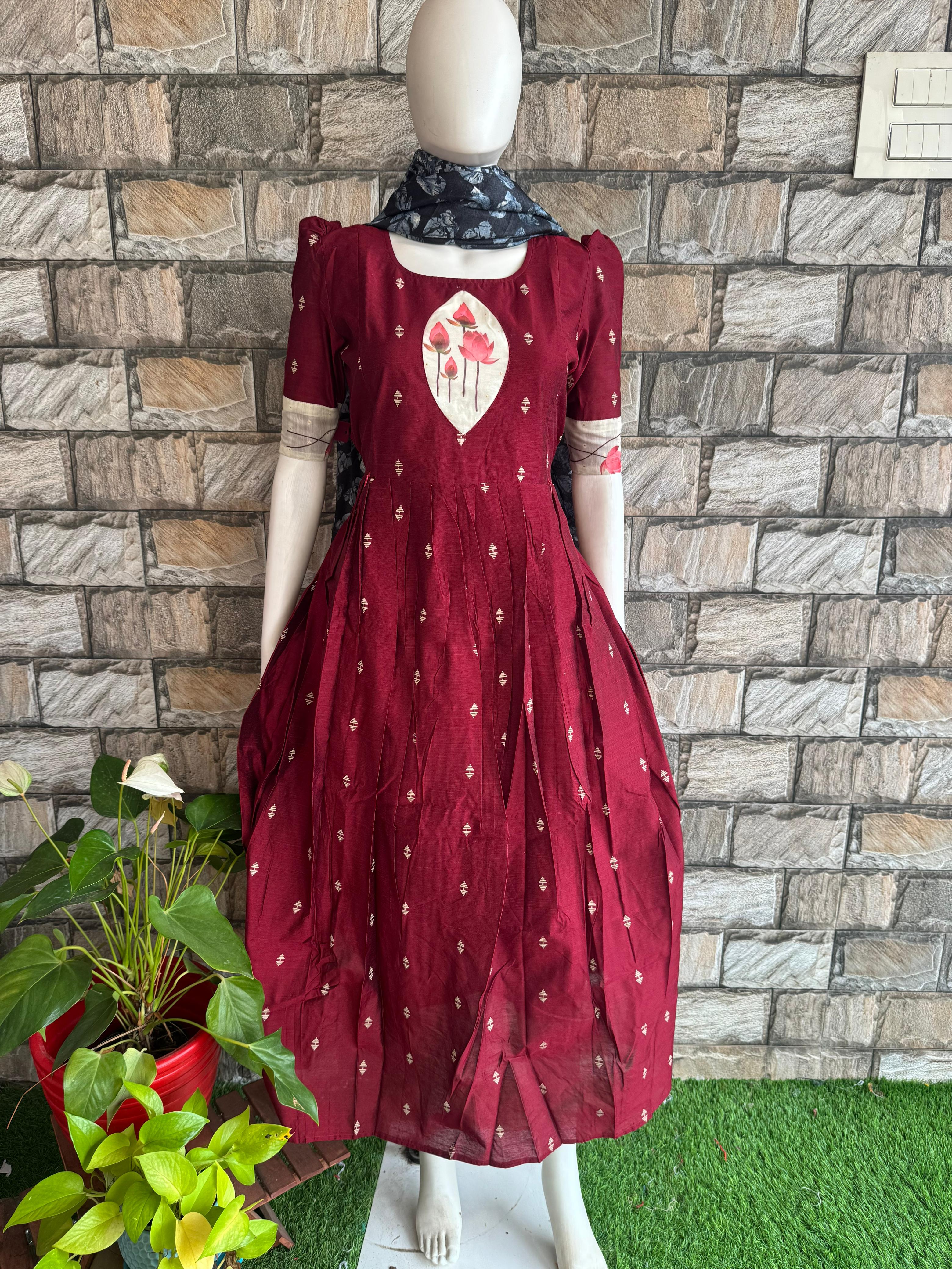 Maroon raw silk Maxi CF114