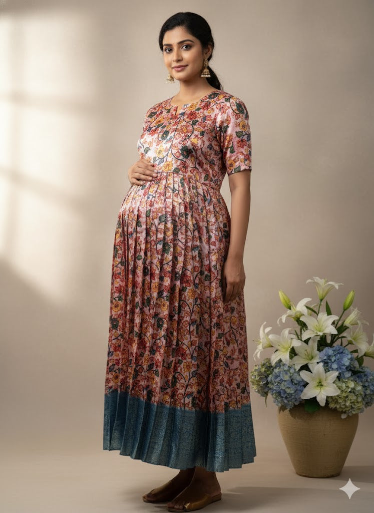 Peach kalamkari litchi silk maxi CF102